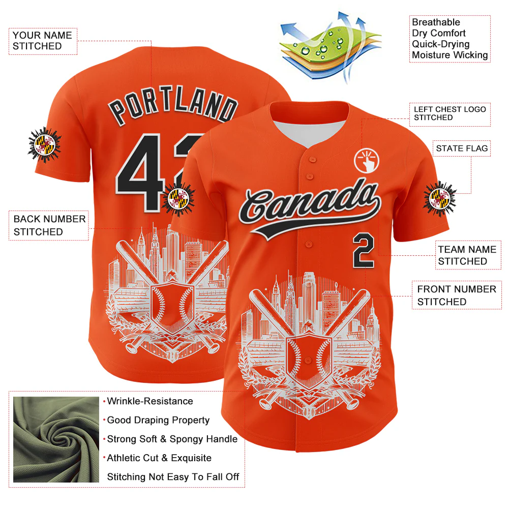 Custom Orange Black-White 3D Urban City Edition Sports Authentic Baseball Jersey - Image 3