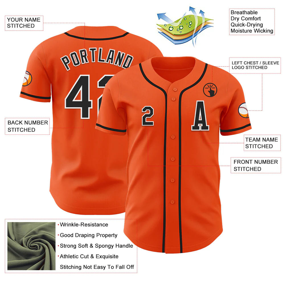 Custom Orange Black-White Authentic Baseball Jersey - Image 2