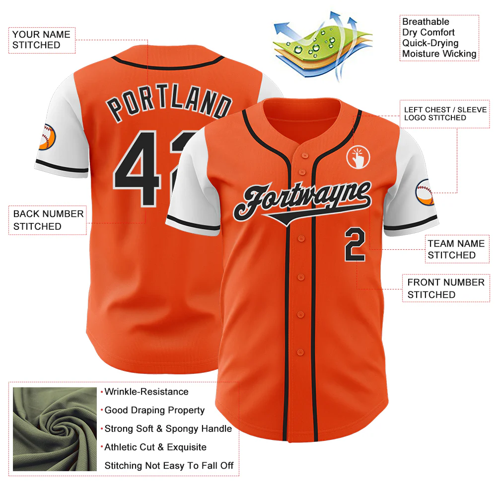 Custom Orange Black-White Authentic Two Tone Baseball Jersey - Image 3