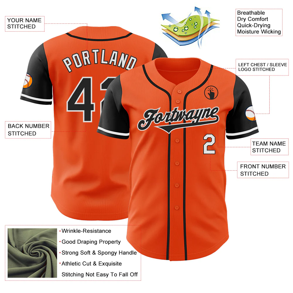 Custom Orange Black-White Authentic Two Tone Baseball Jersey - Image 3