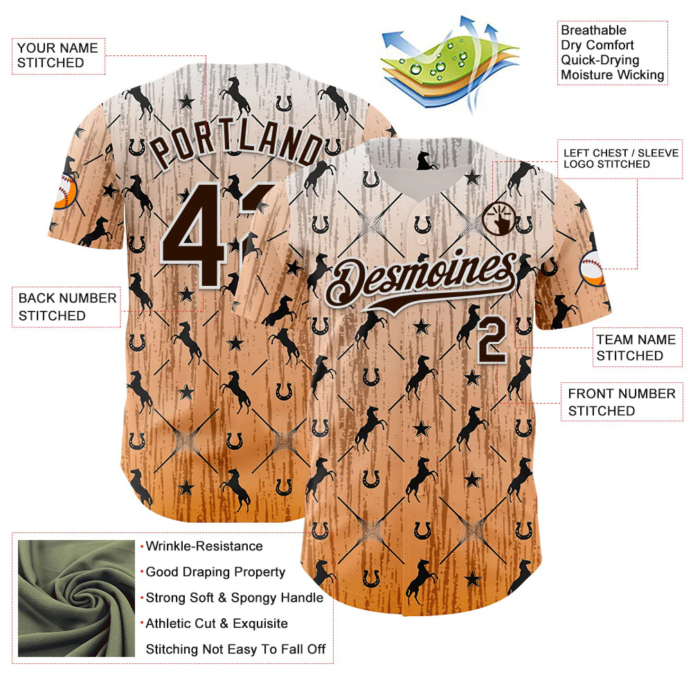 Custom Orange Brown-White Texas Horseshoe Cowboy City Edition Authentic Baseball Jersey - Image 3