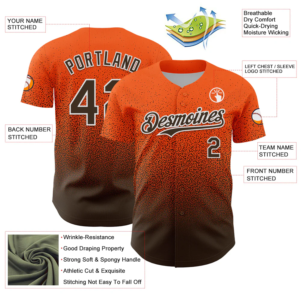 Custom Orange Brown-White Fade Fashion Speckle Authentic Baseball Jersey - Image 3