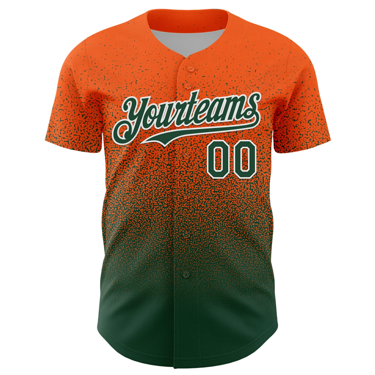 Custom Orange Green-White Fade Fashion Speckle Authentic Baseball Jersey - Image 2