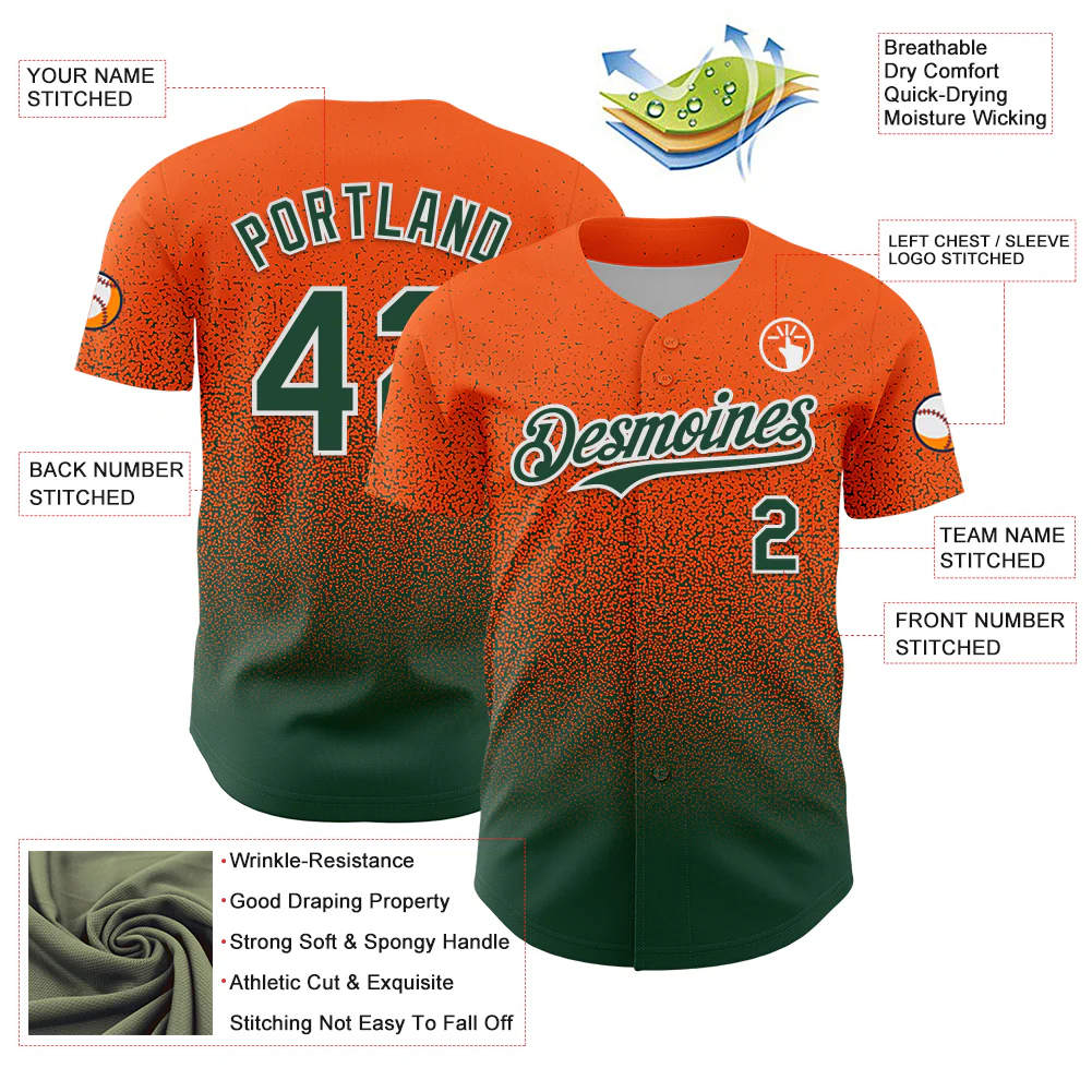 Custom Orange Green-White Fade Fashion Speckle Authentic Baseball Jersey - Image 3