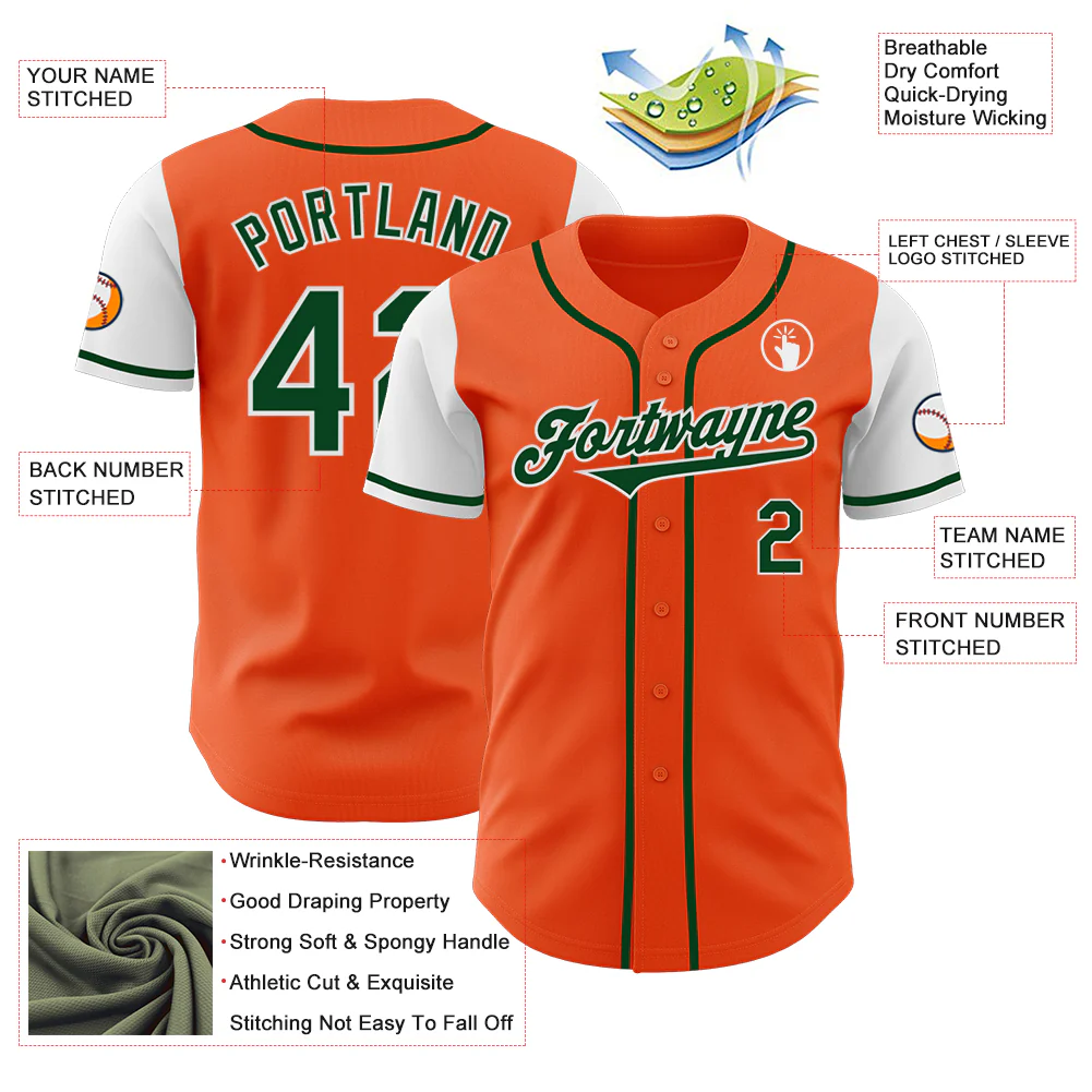 Custom Orange Green-White Authentic Two Tone Baseball Jersey - Image 3