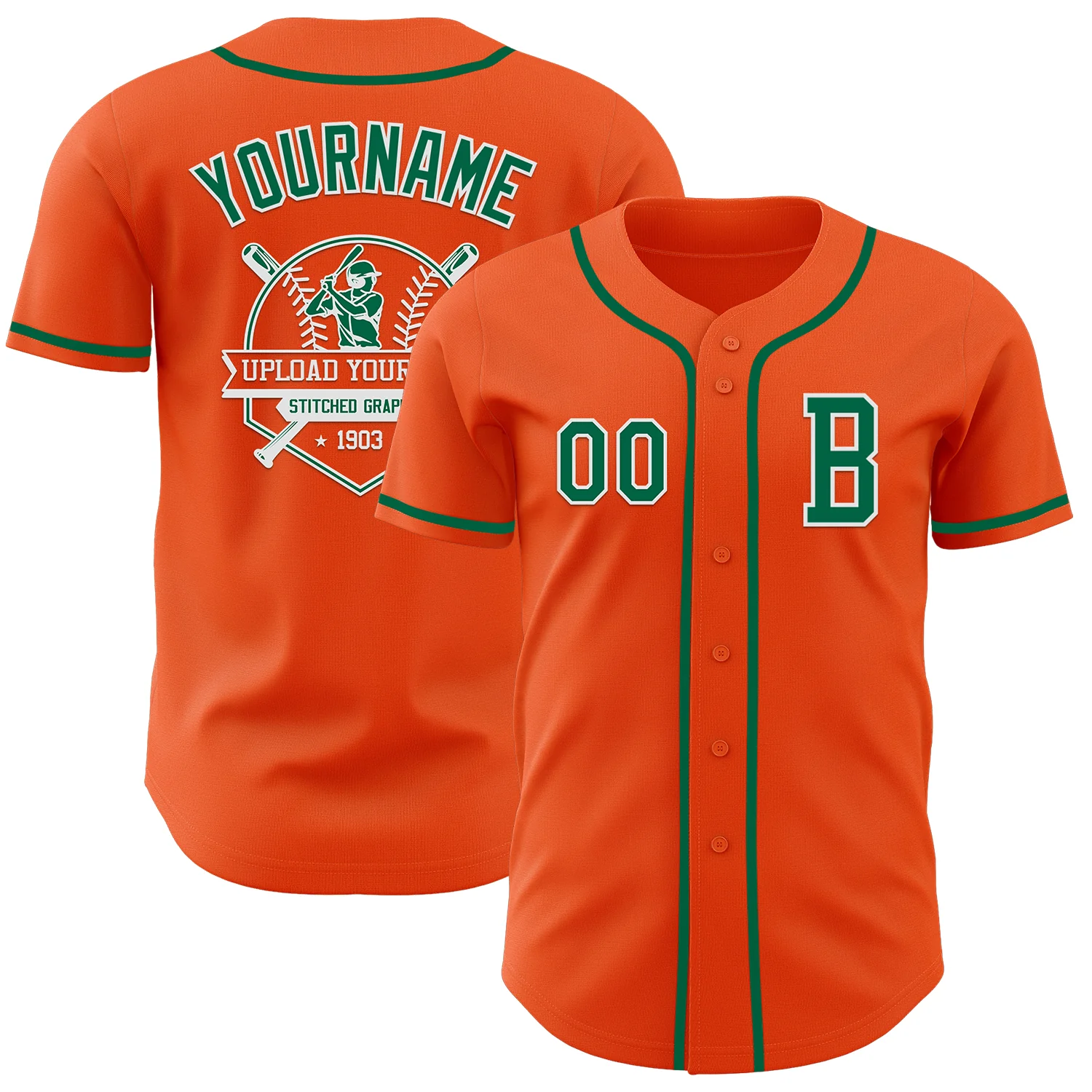 Custom Orange Kelly Green-White Authentic Baseball Jersey - Image 5