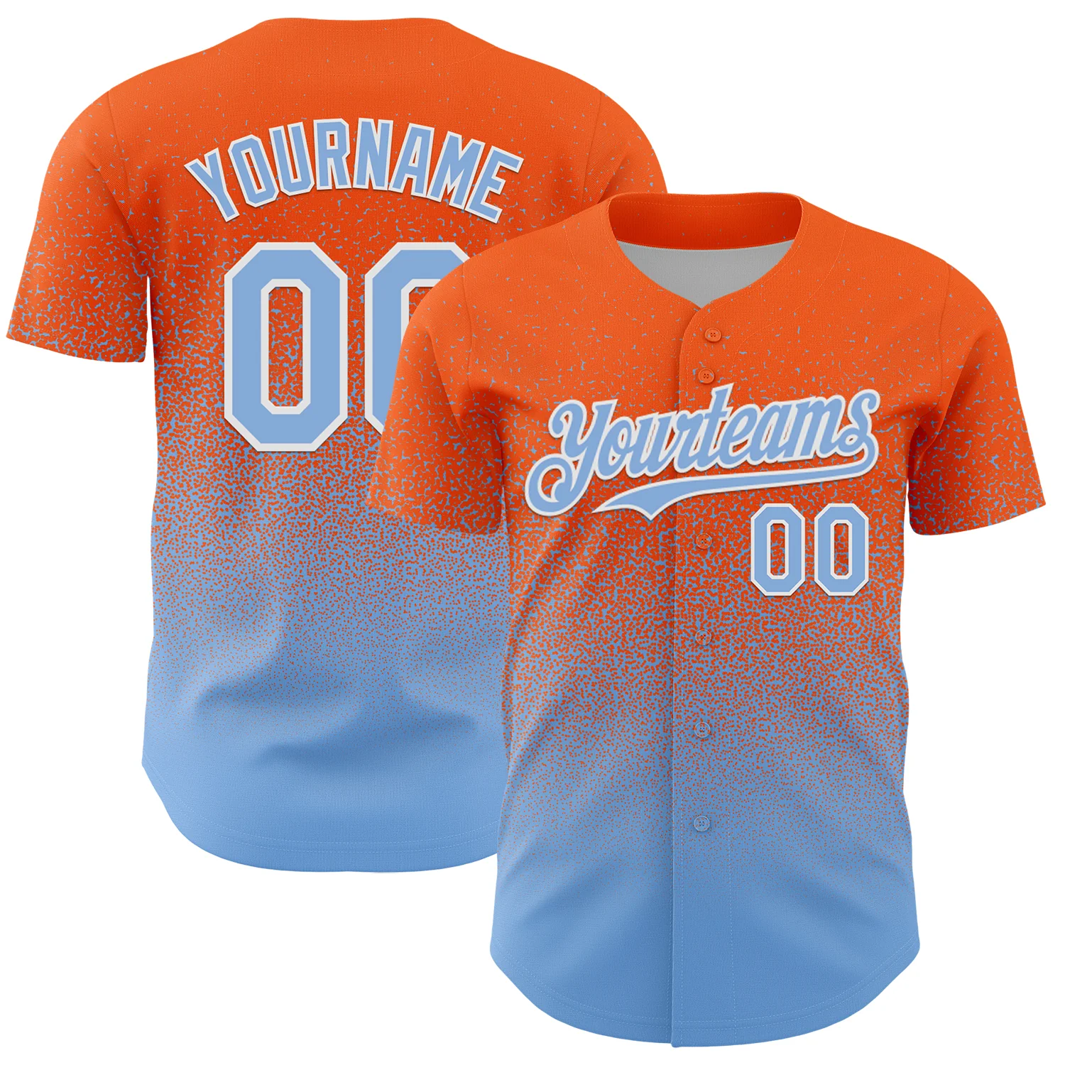 Custom Orange Light Blue-White Fade Fashion Speckle Authentic Baseball Jersey