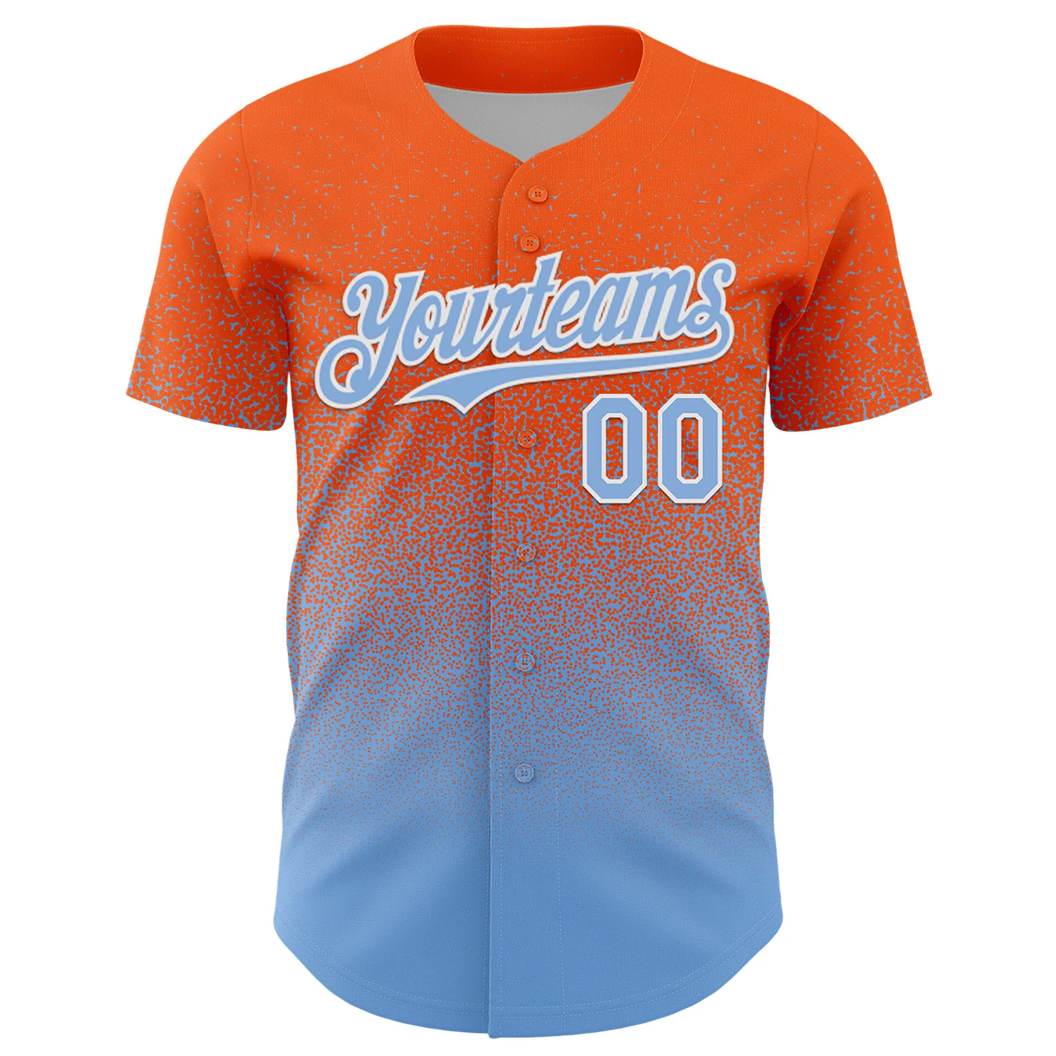 Custom Orange Light Blue-White Fade Fashion Speckle Authentic Baseball Jersey - Image 2