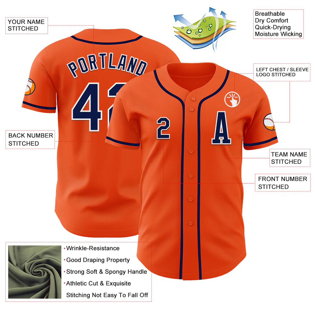 Custom Orange Navy-White Authentic Baseball Jersey - Image 2