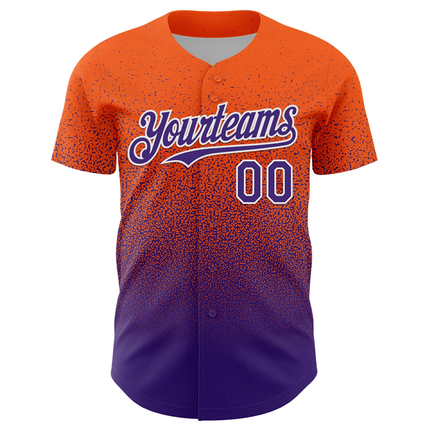 Custom Orange Purple-White Fade Fashion Speckle Authentic Baseball Jersey - Image 2