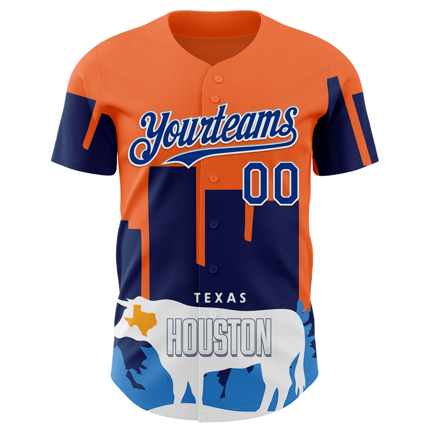 Custom Orange Royal-White Houston Texas Cityscape Landmark City Symbol Authentic Baseball Jersey - Image 2