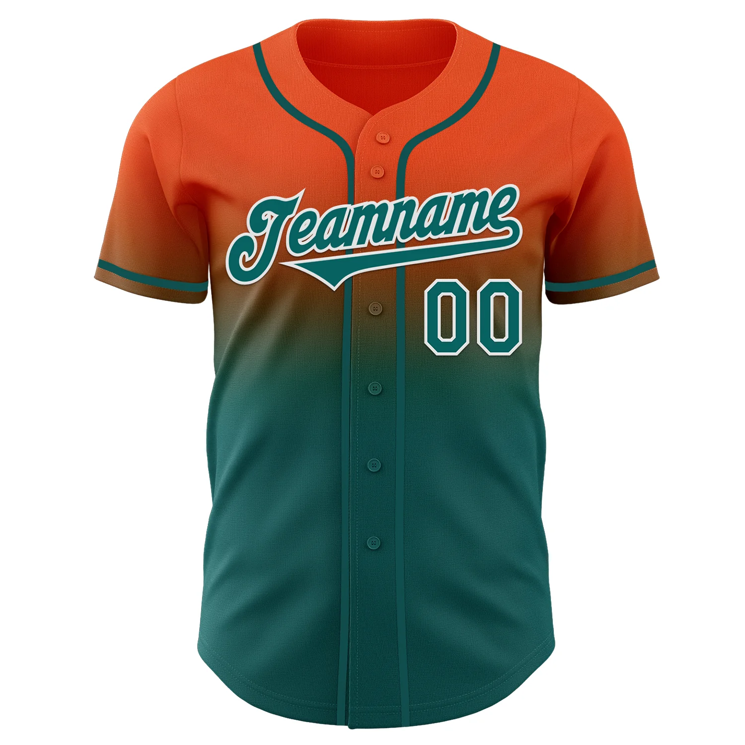 Custom Orange Teal-White Authentic Fade Fashion Baseball Jersey - Image 2
