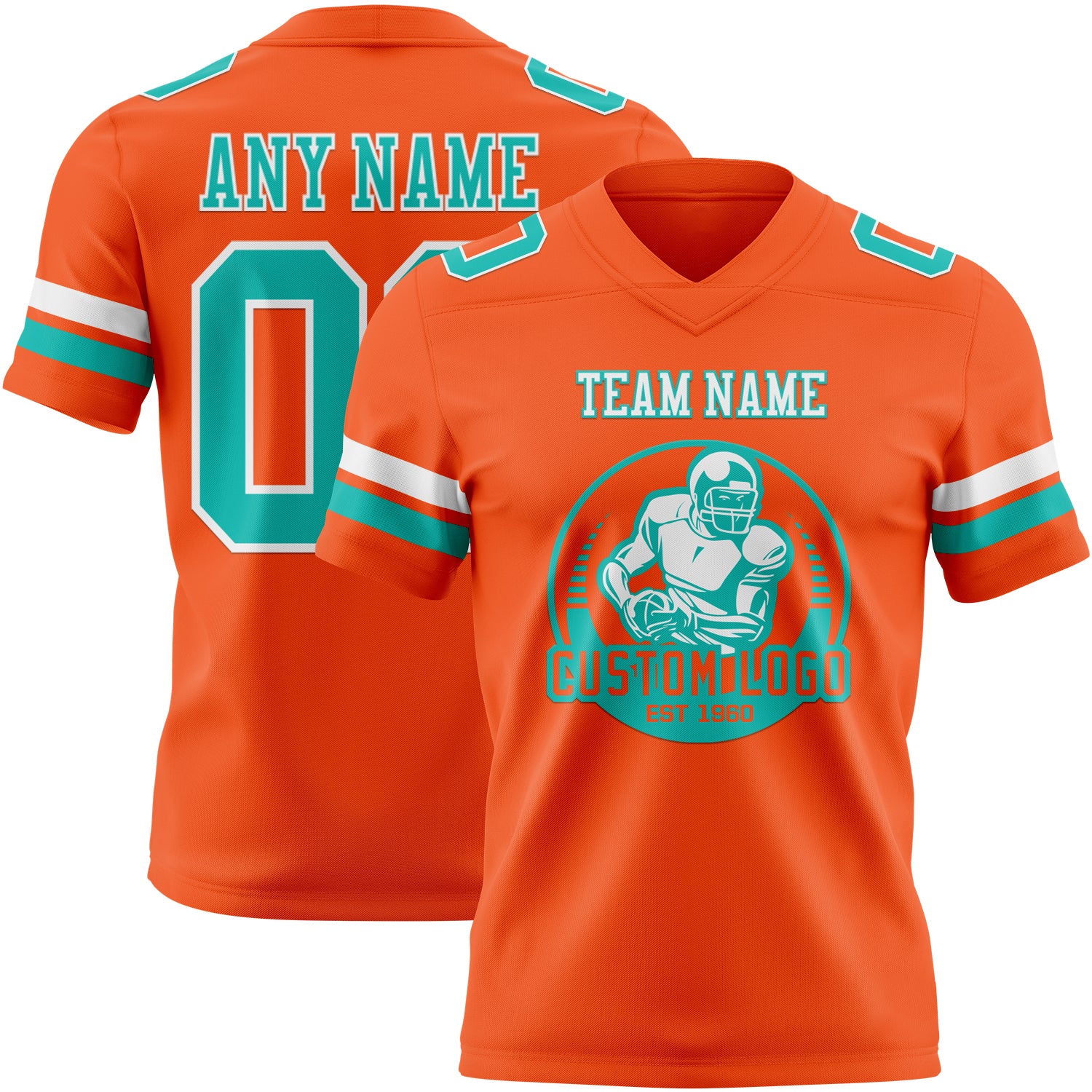 Custom Orange Aqua-White Authentic Football Jersey - Image 2