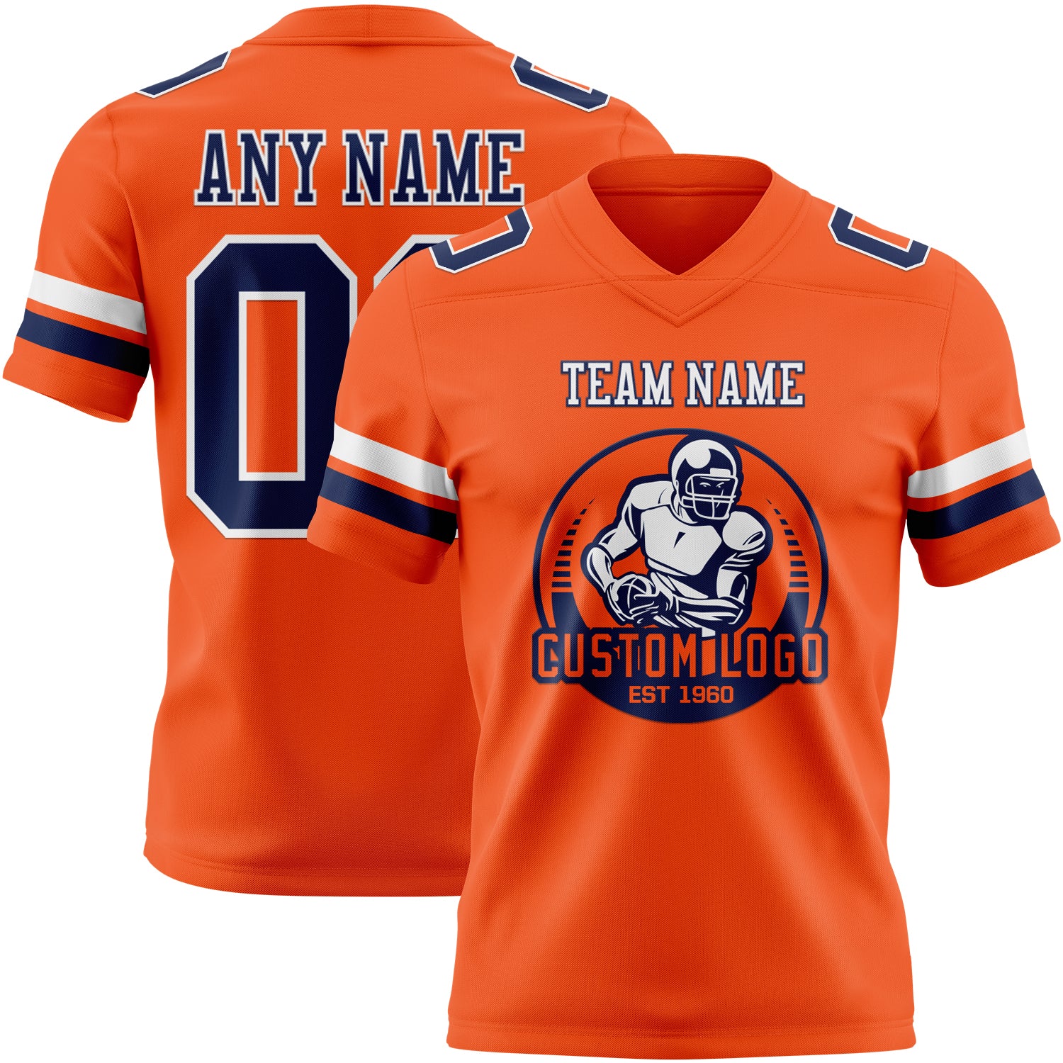 Custom Orange Navy-White Authentic Football Jersey - Image 2