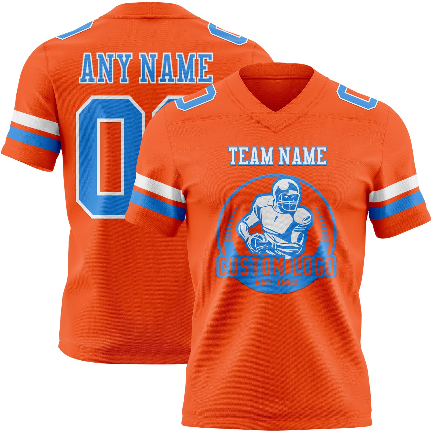 Custom Orange Powder Blue-White Authentic Football Jersey - Image 2