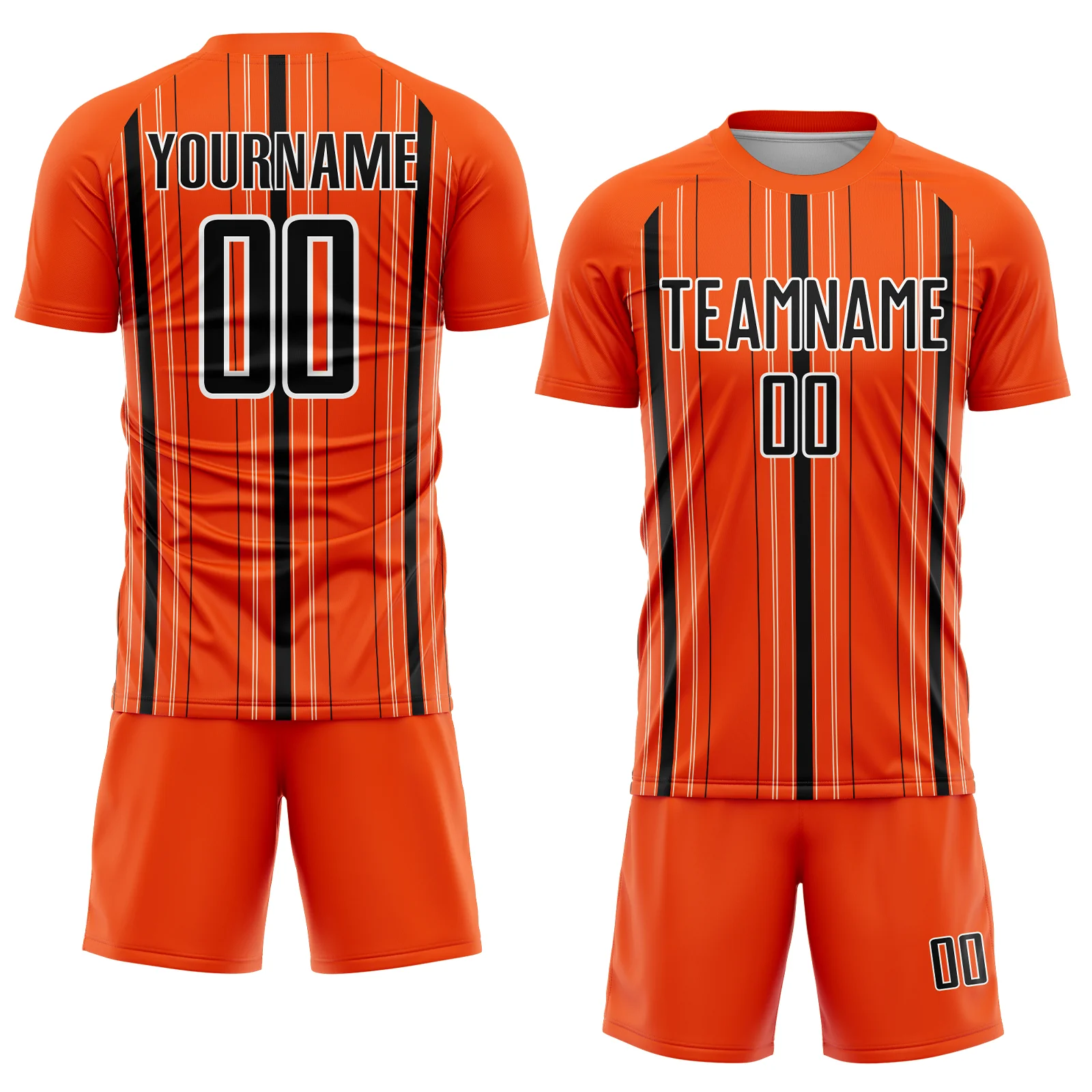 Custom Orange Black-White Stripe Sublimation Soccer Uniform Jersey - Image 2