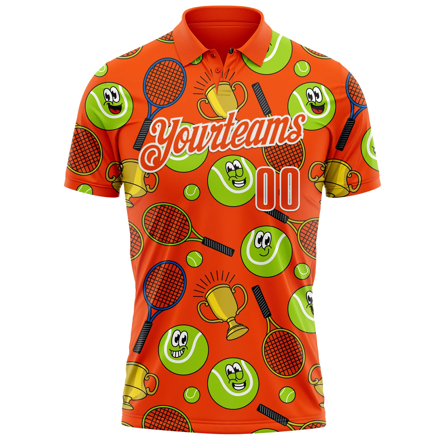 Custom Orange White 3D Tennis Performance Polo Shirt - Image 2