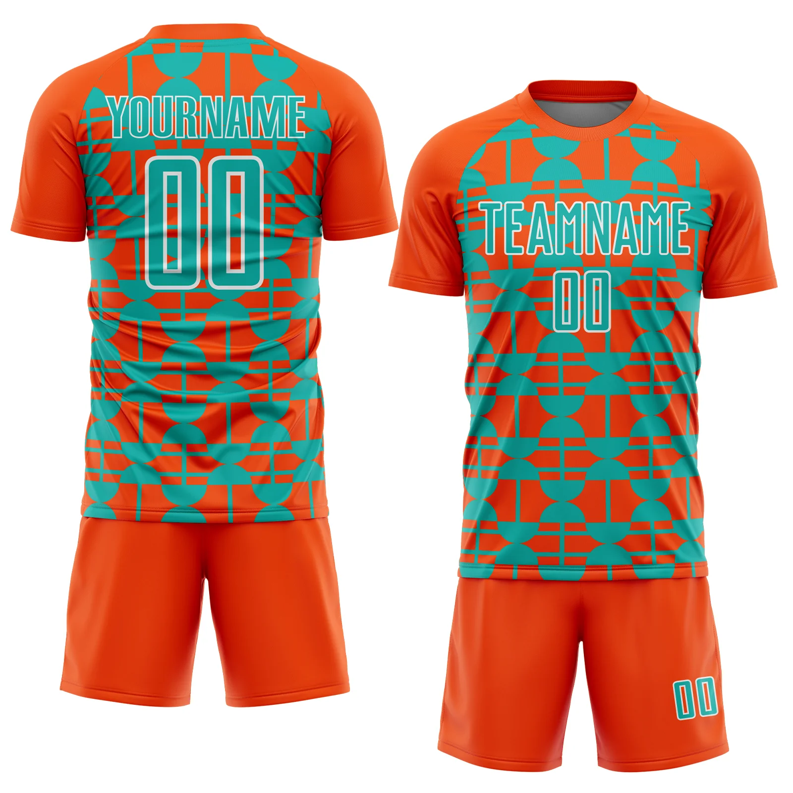 Custom Orange Aqua-White Geometric Shapes Sports Sublimation Soccer Uniform Jersey - Image 2