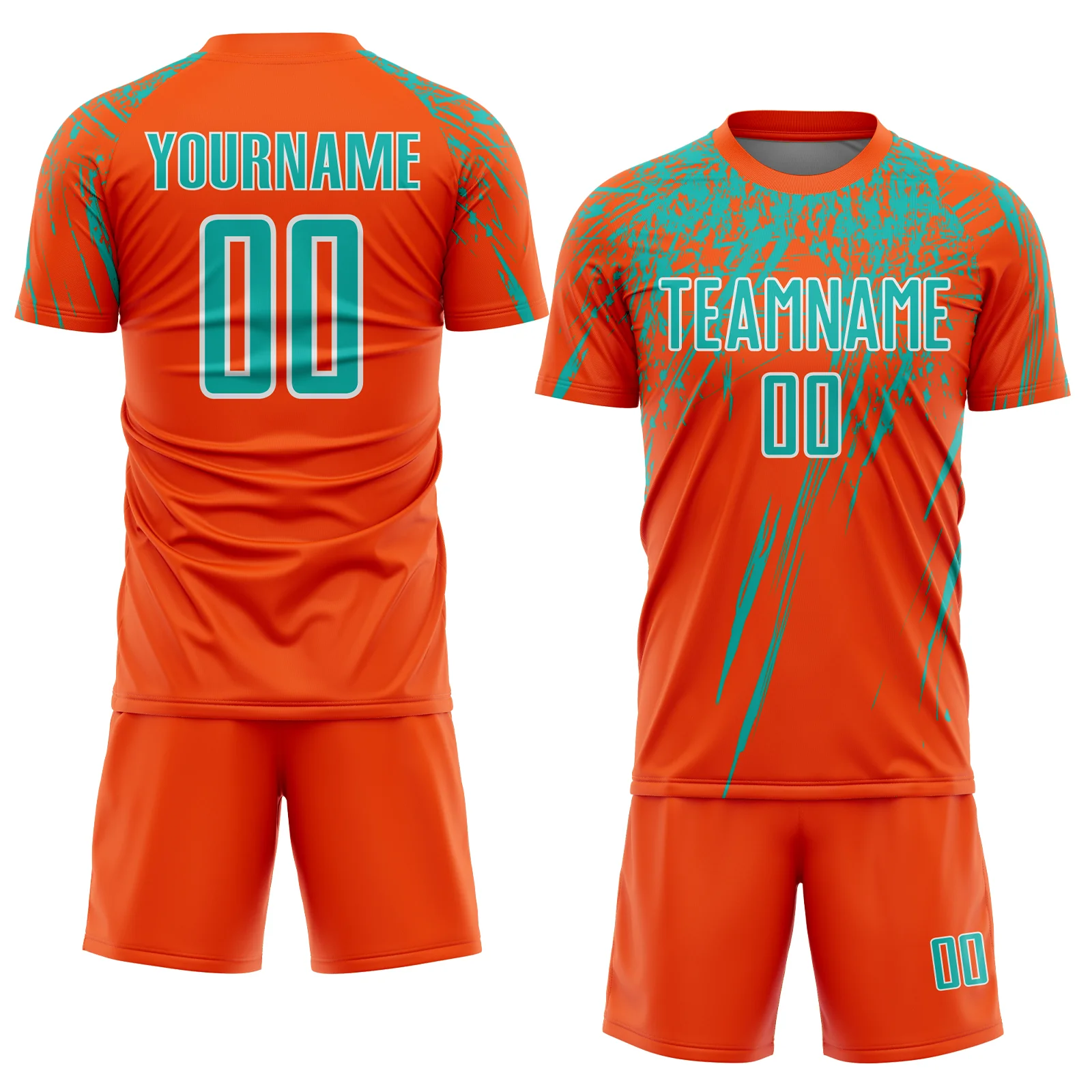 Custom Orange Aqua-White Splash Sports Sublimation Soccer Uniform Jersey - Image 2