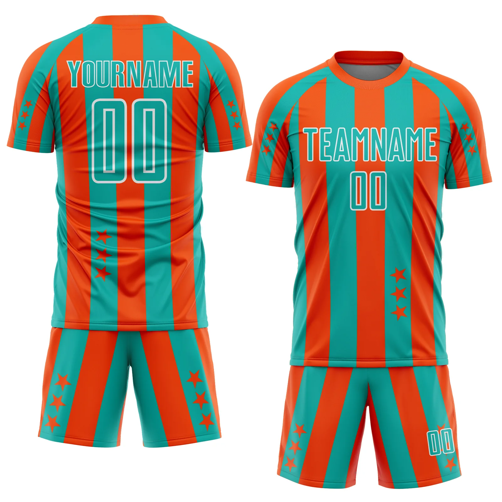 Custom Orange Aqua-White Stars And Stripes Sports Sublimation Soccer Uniform Jersey - Image 2