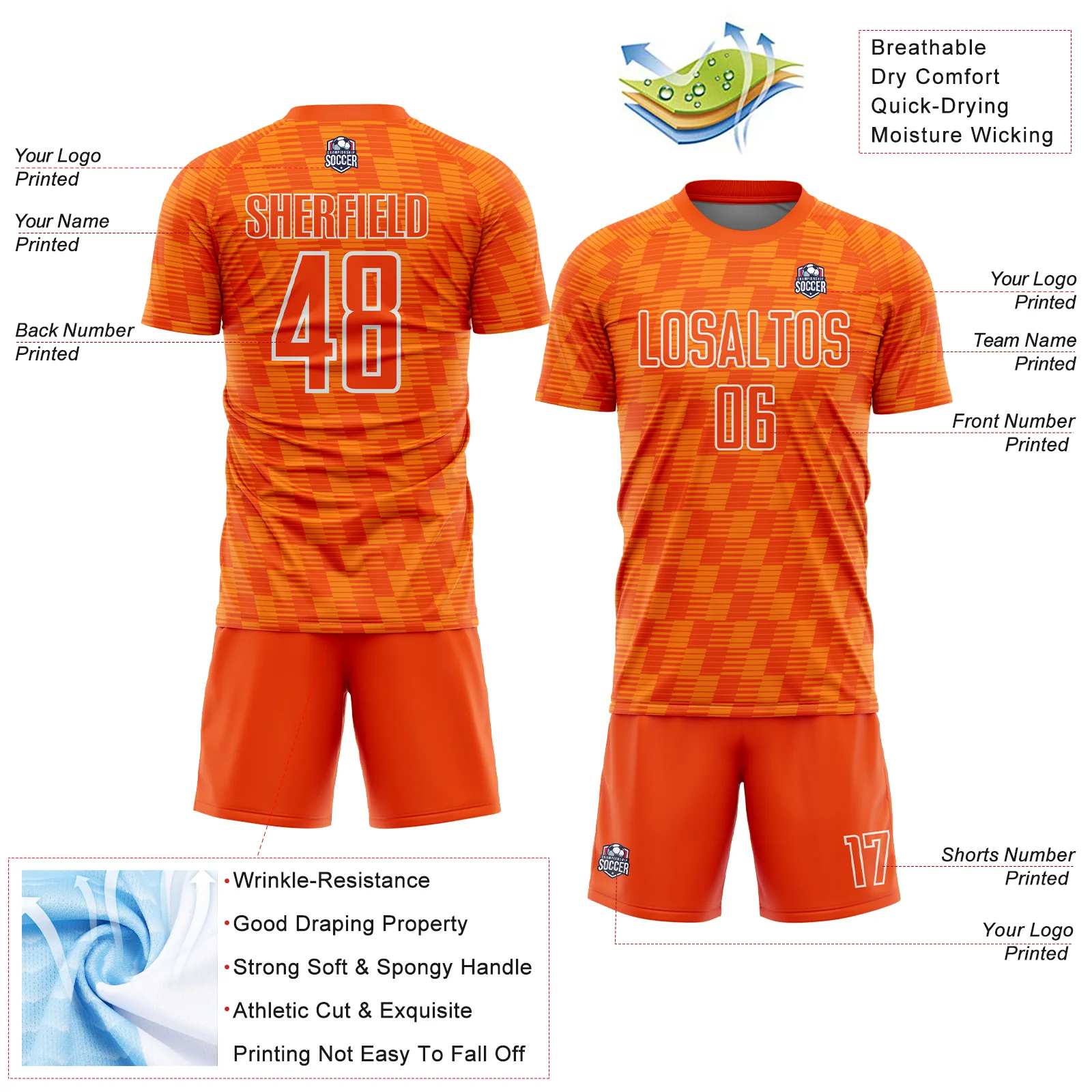 Custom Orange Bay Orange-White Line Sublimation Soccer Uniform Jersey - Image 4