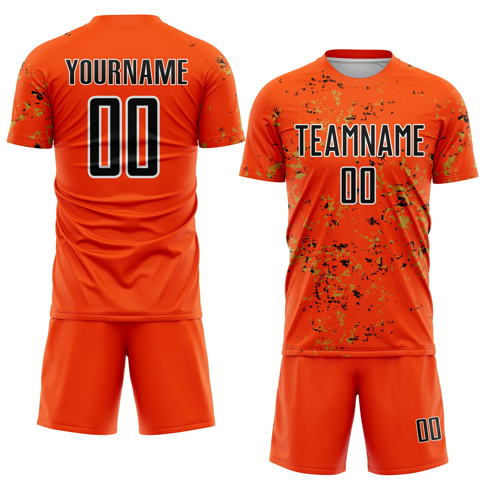 Custom Orange Black-Old Gold Abstract Fragment Art Sublimation Soccer Uniform Jersey - Image 2