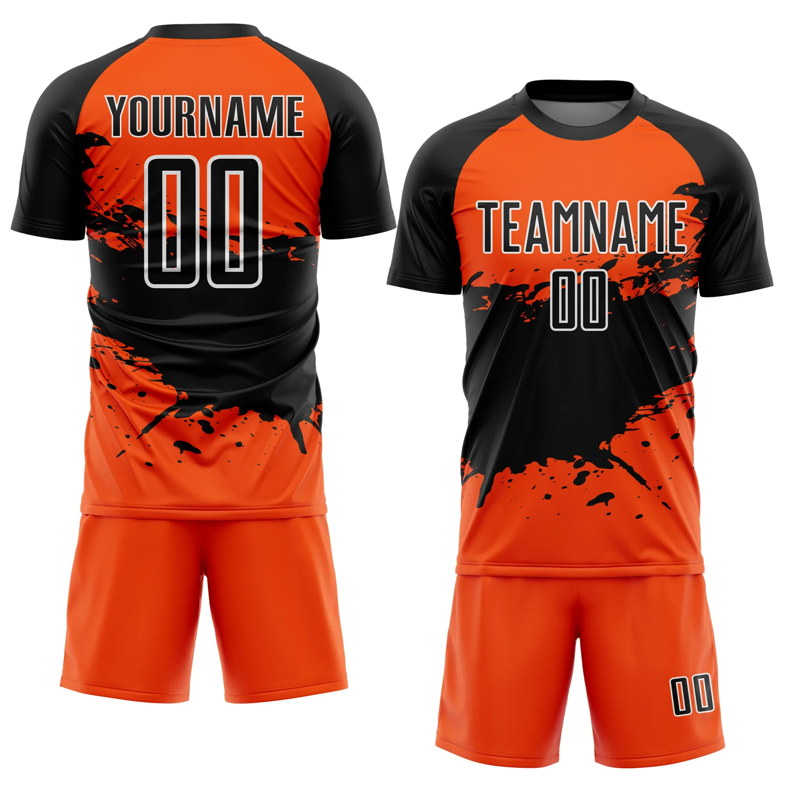 Custom Orange Black-White Splash Sublimation Soccer Uniform Jersey - Image 2