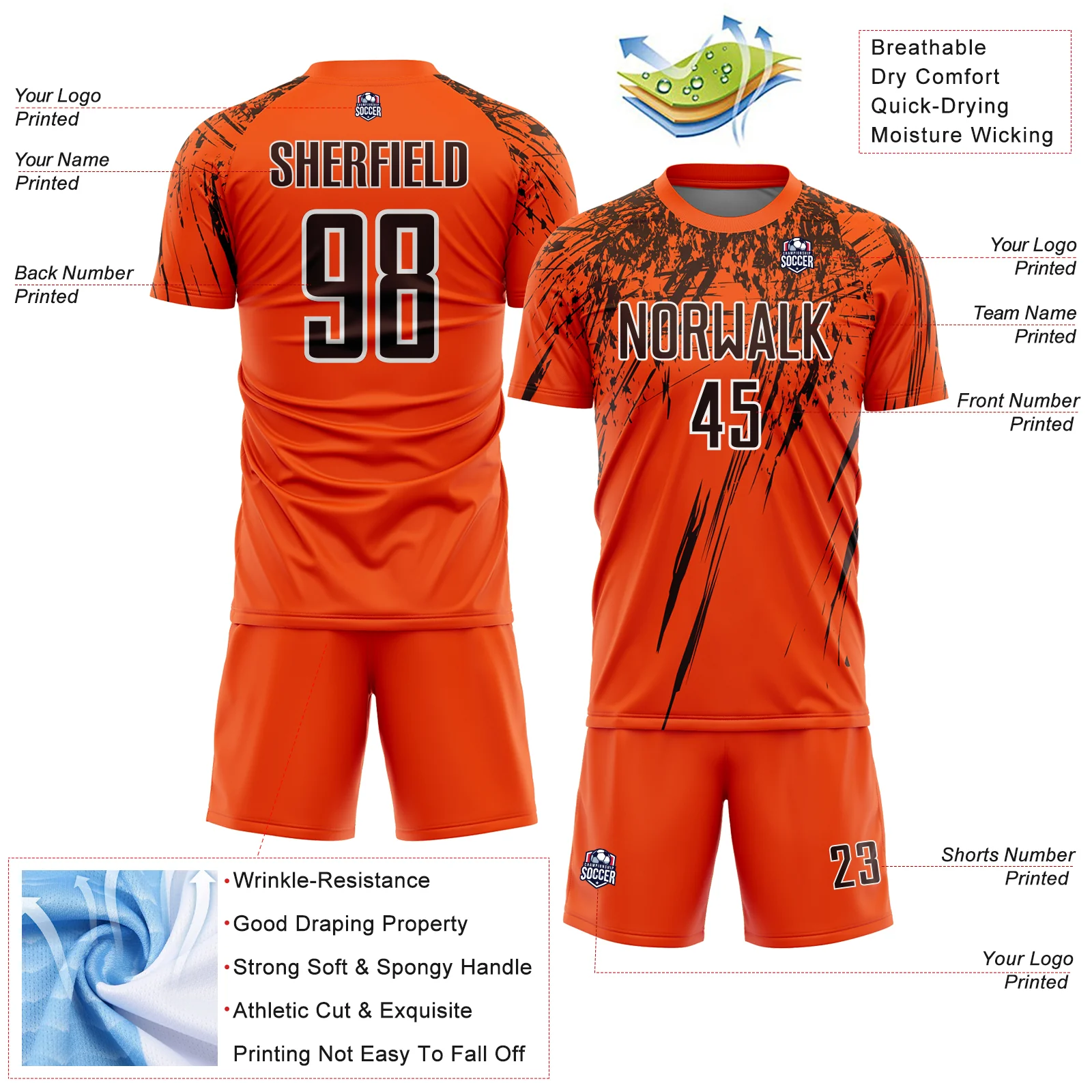 Custom Orange Brown-White Splash Sports Sublimation Soccer Uniform Jersey - Image 4