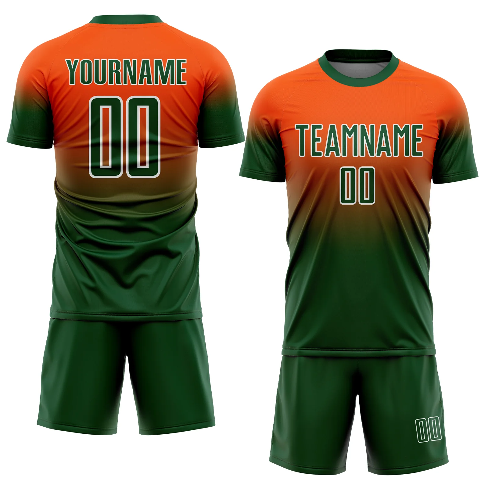 Custom Orange Green-White Fade Fashion Sublimation Soccer Uniform Jersey - Image 2