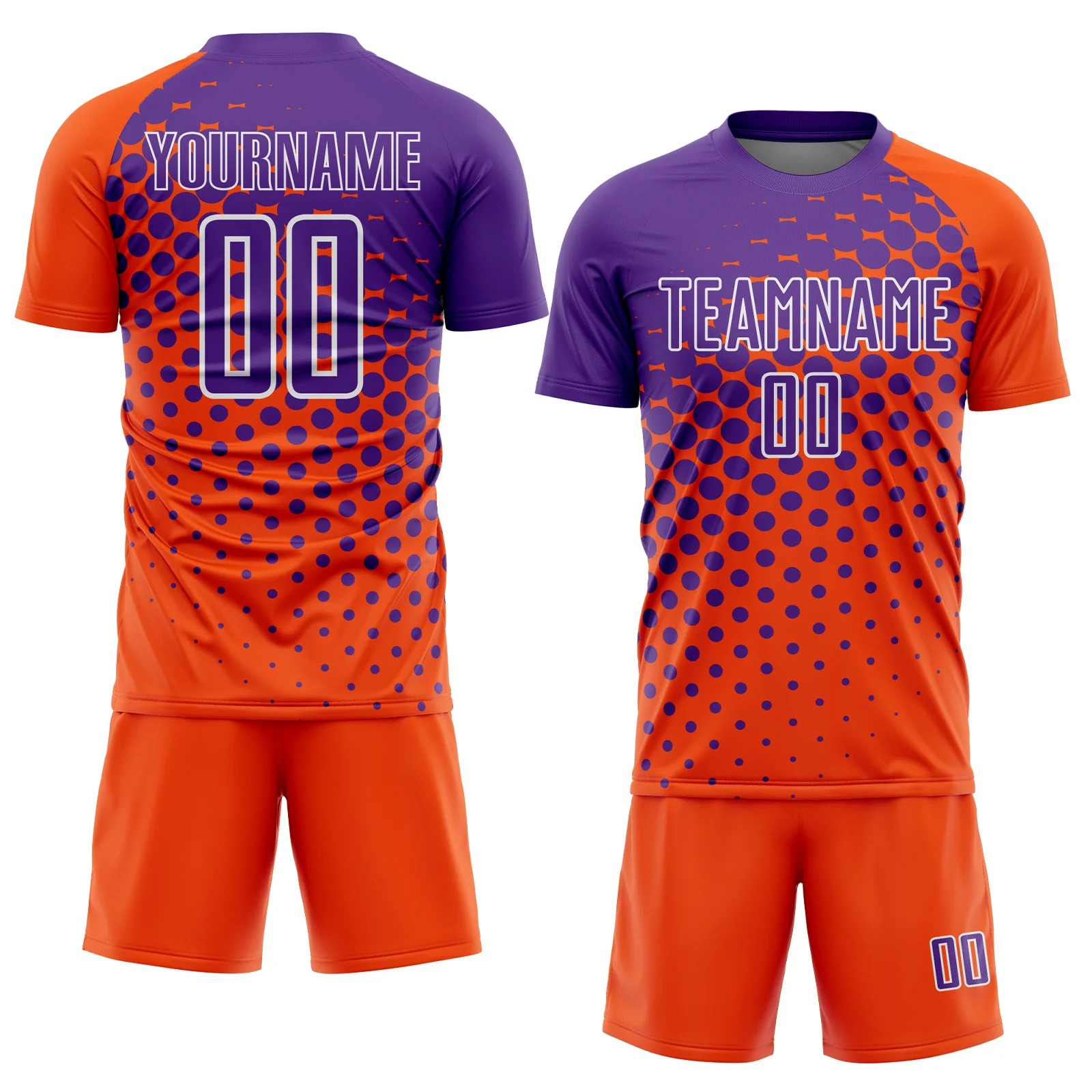 Custom Orange Purple-White Modern Polka Dot Sublimation Soccer Uniform Jersey - Image 2