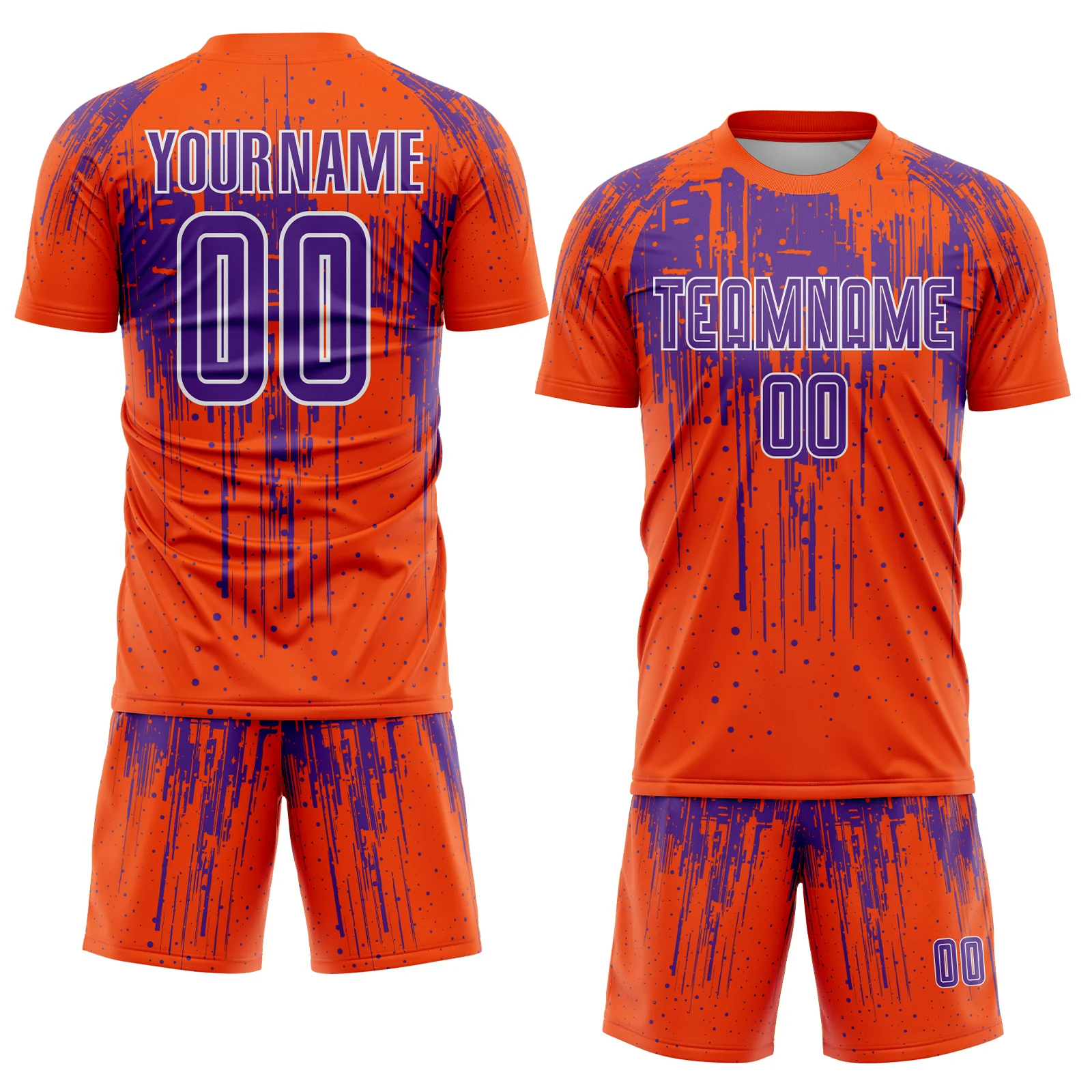 Custom Orange Purple-White Dripping Splatte Pattern Sports Sublimation Soccer Uniform Jersey - Image 2