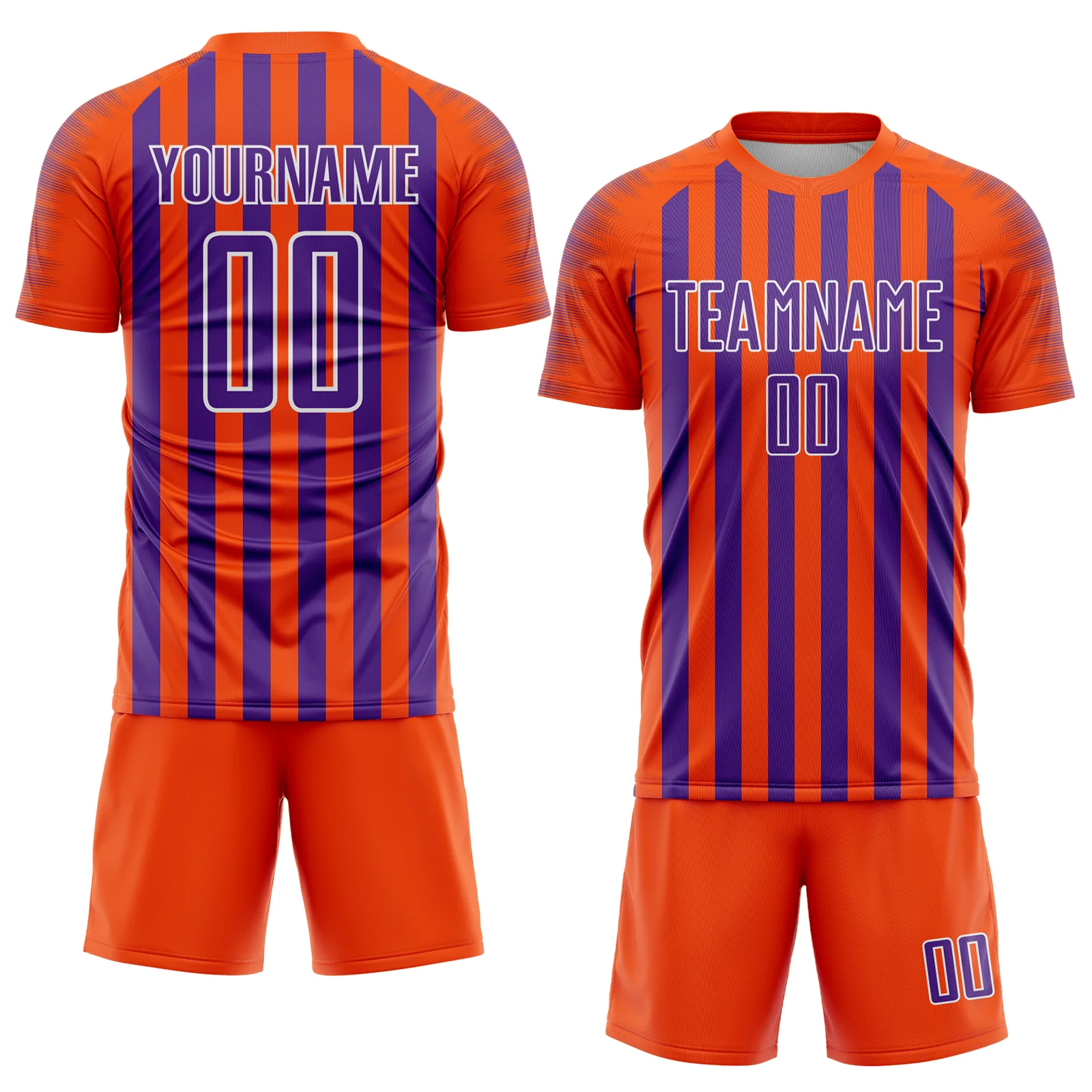 Custom Orange Purple-White Stripe Sports Sublimation Soccer Uniform Jersey - Image 2