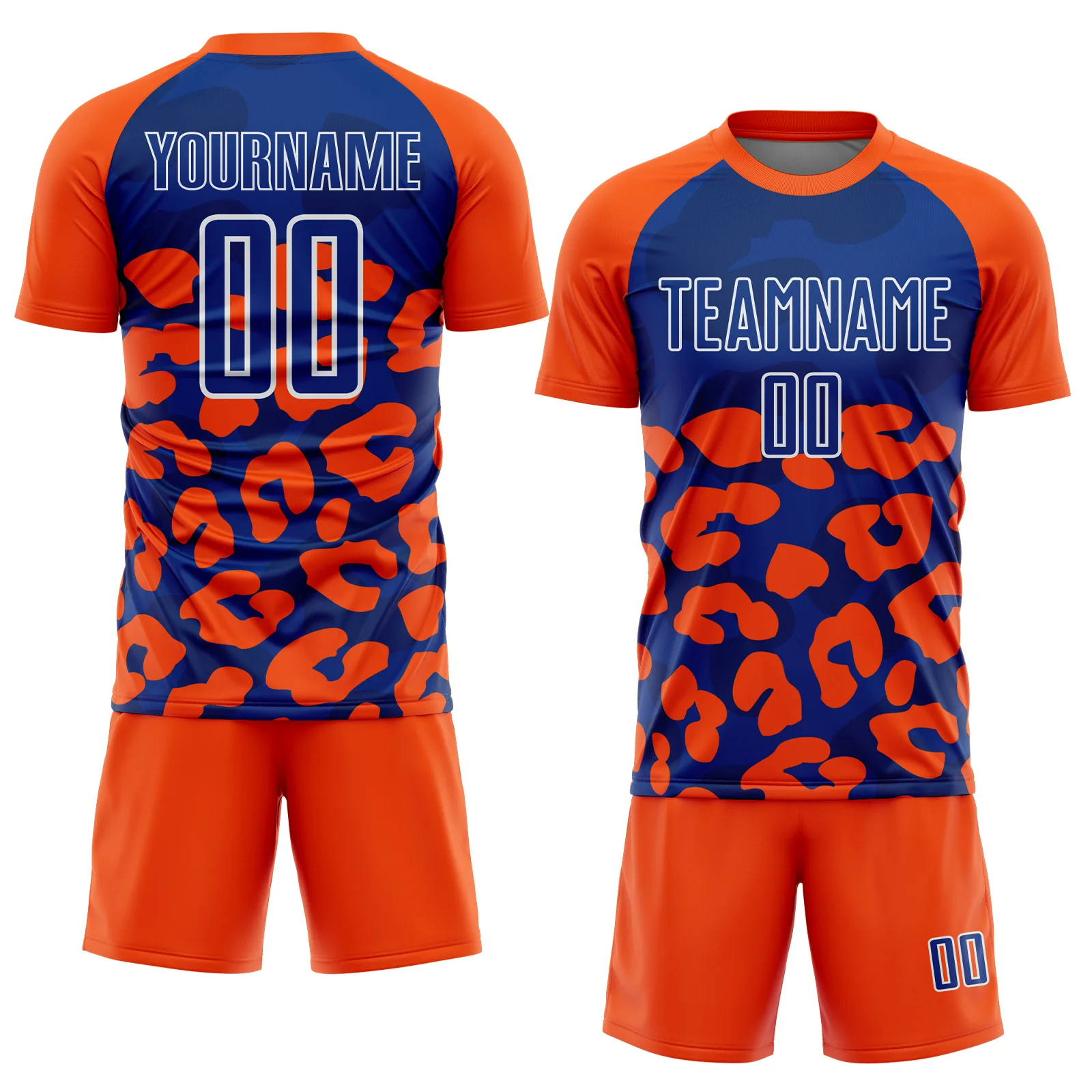 Custom Orange Royal-White Animal Leopard Print Sports Sublimation Soccer Uniform Jersey - Image 2