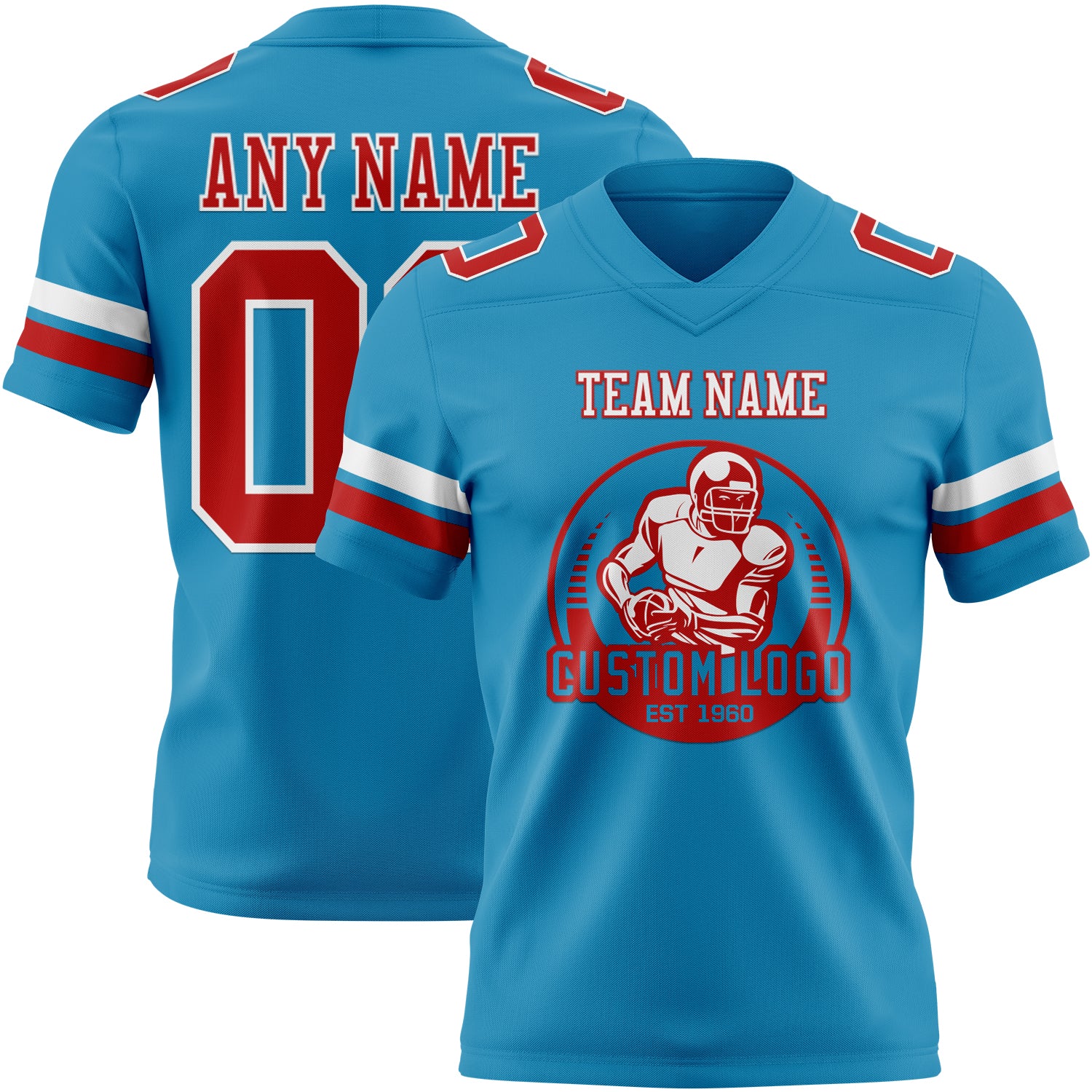 Custom Panther Blue Red-White Authentic Football Jersey - Image 2