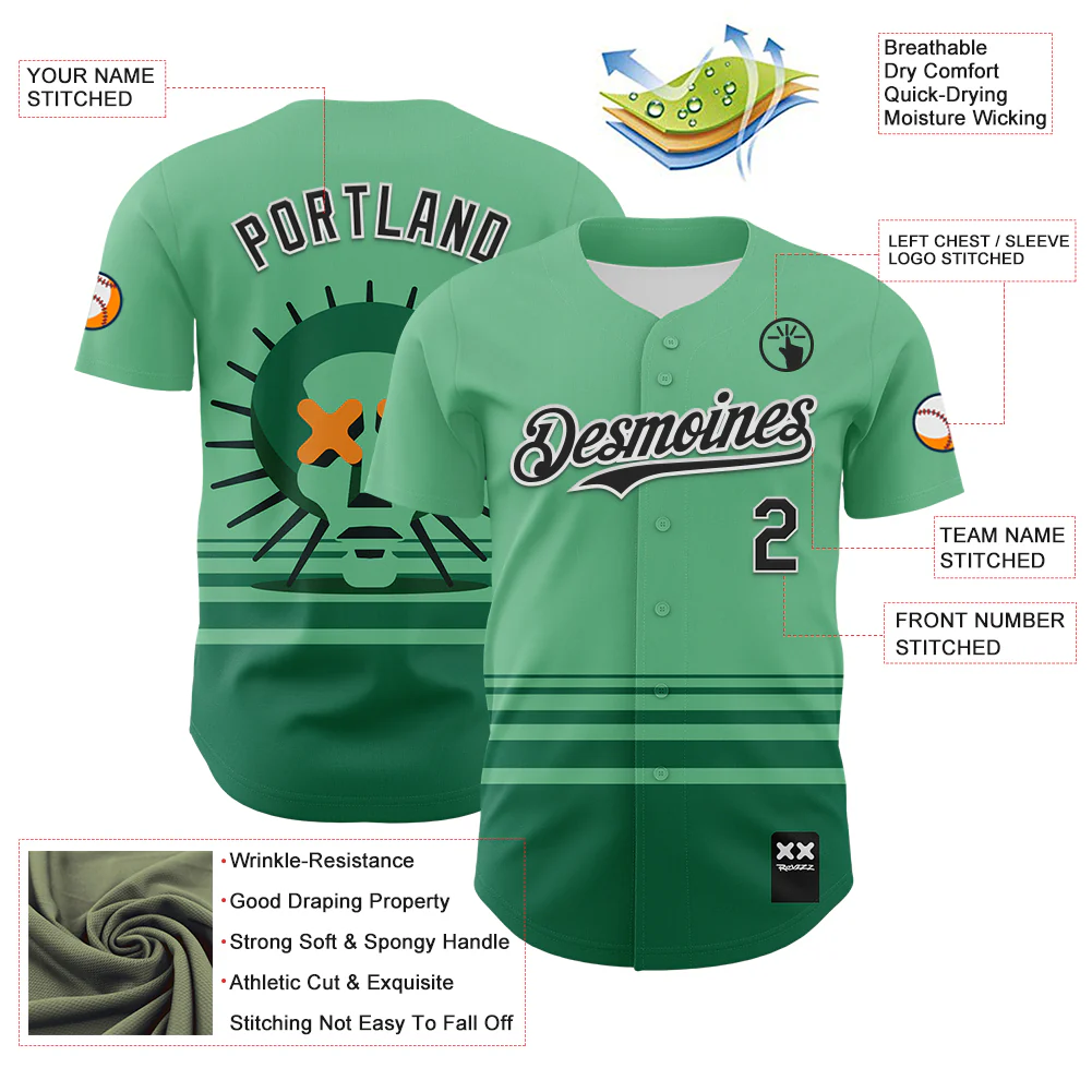 Custom Pea Green Black-White 3D Revzzz Greena Authentic Baseball Jersey - Image 3