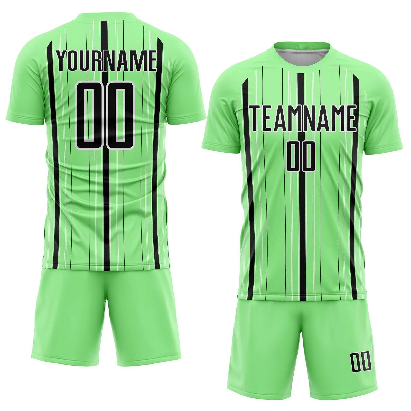 Custom Pea Green Black-White Stripe Sublimation Soccer Uniform Jersey - Image 2