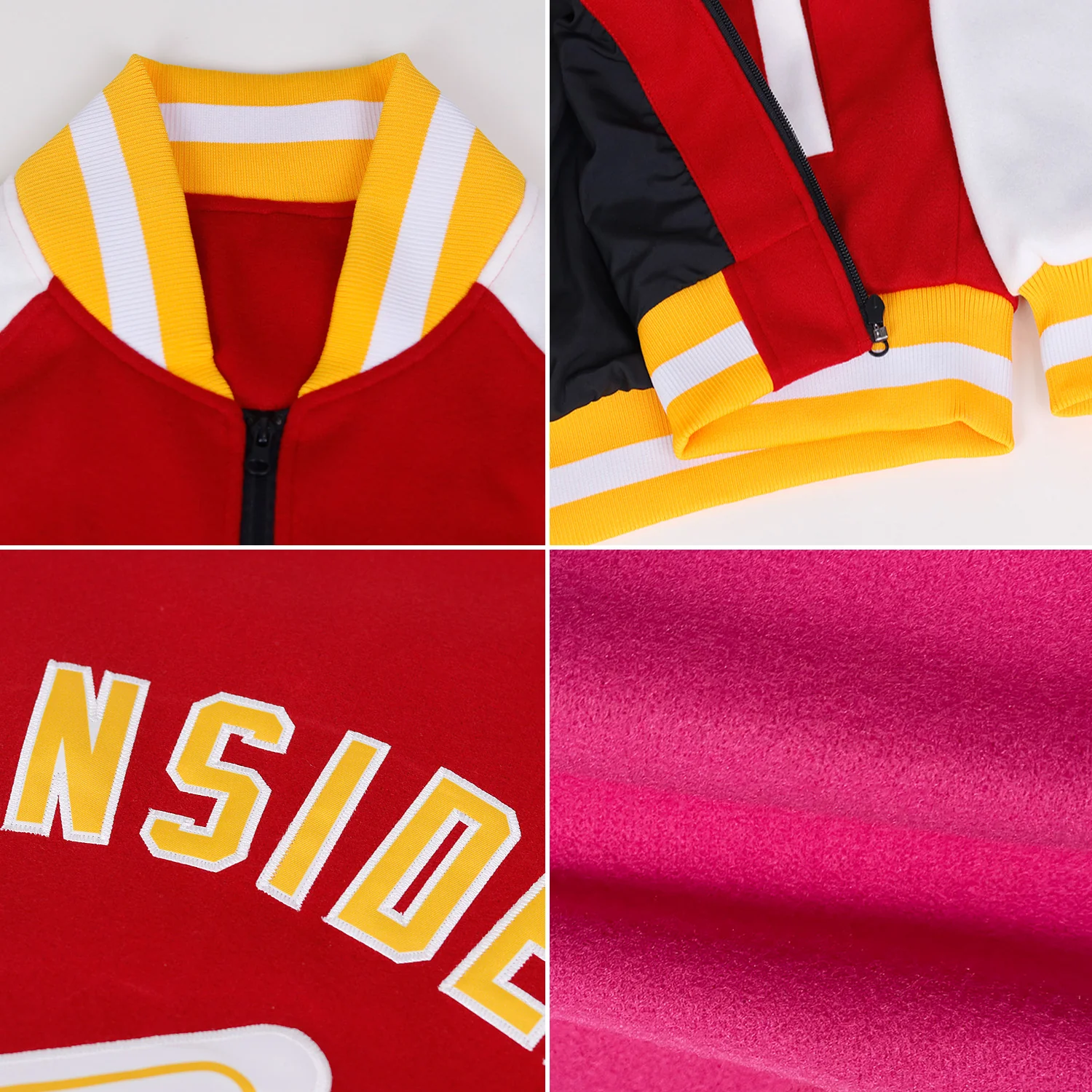 Custom Pink Navy-White Bomber Varsity Letterman Zipper Jacket - Image 2
