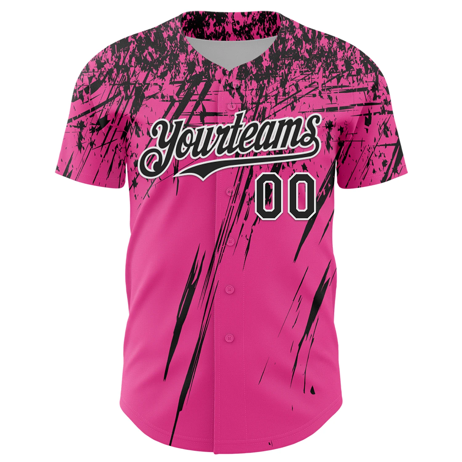 Custom Pink Black-White Distressed Scratch Brush Stroke Authentic Baseball Jersey - Image 2