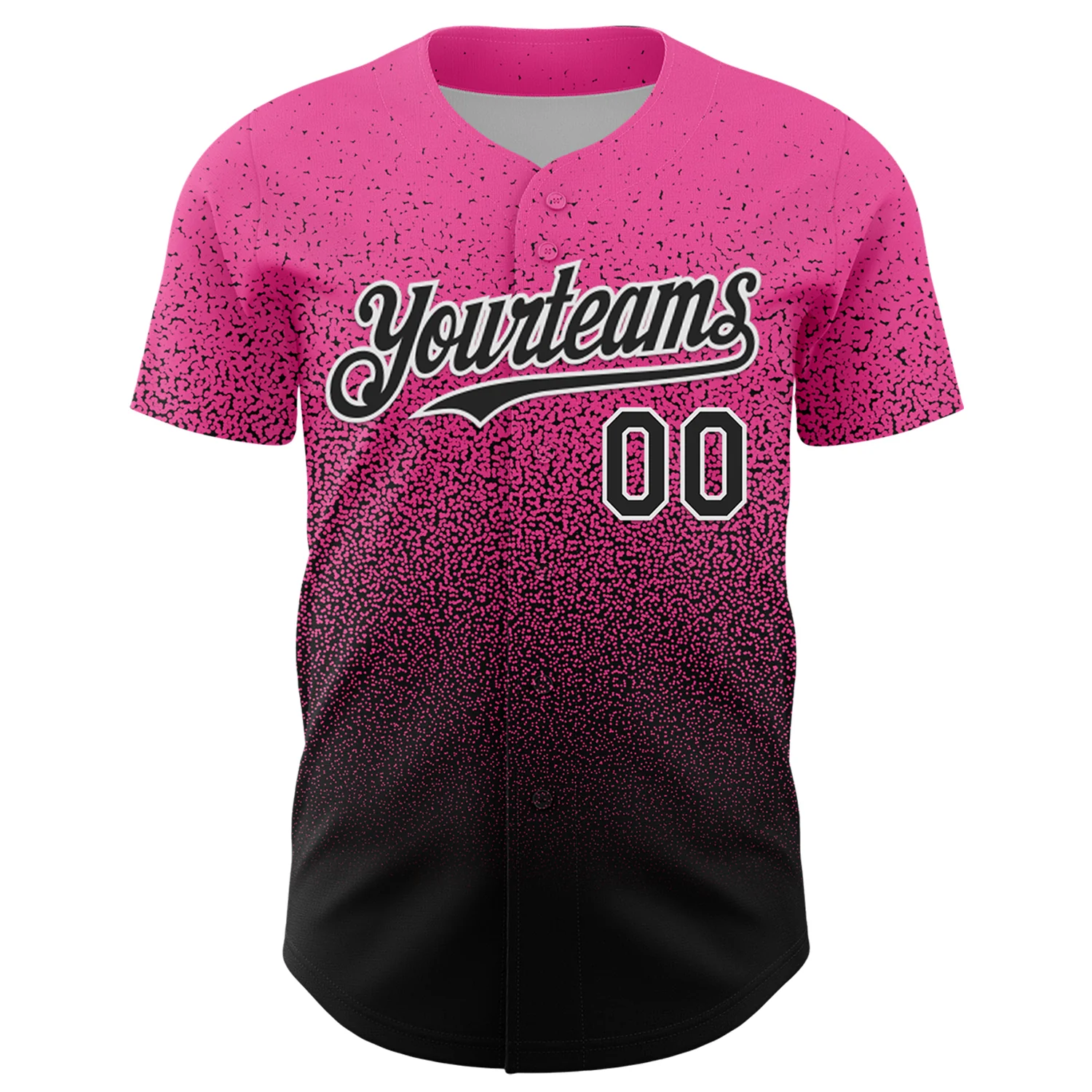 Custom Pink Black-White Fade Fashion Speckle Authentic Baseball Jersey - Image 2
