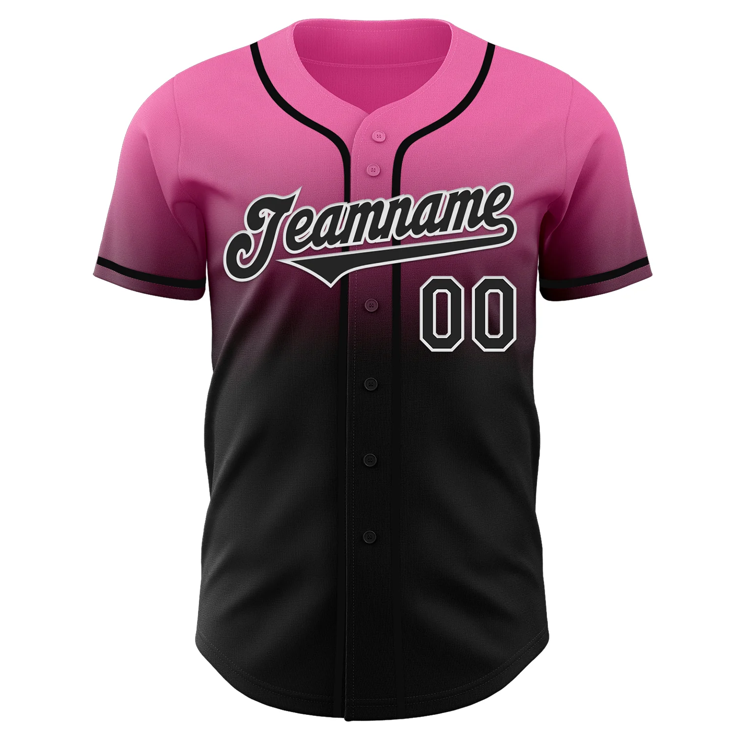 Custom Pink Black-White Authentic Fade Fashion Baseball Jersey - Image 2