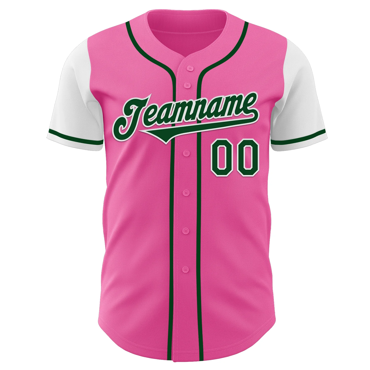 Custom Pink Green-White Authentic Two Tone Baseball Jersey - Image 2