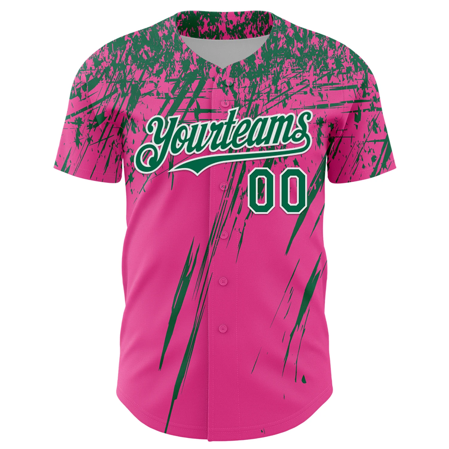 Custom Pink Kelly Green-White Distressed Scratch Brush Stroke Authentic Baseball Jersey - Image 2