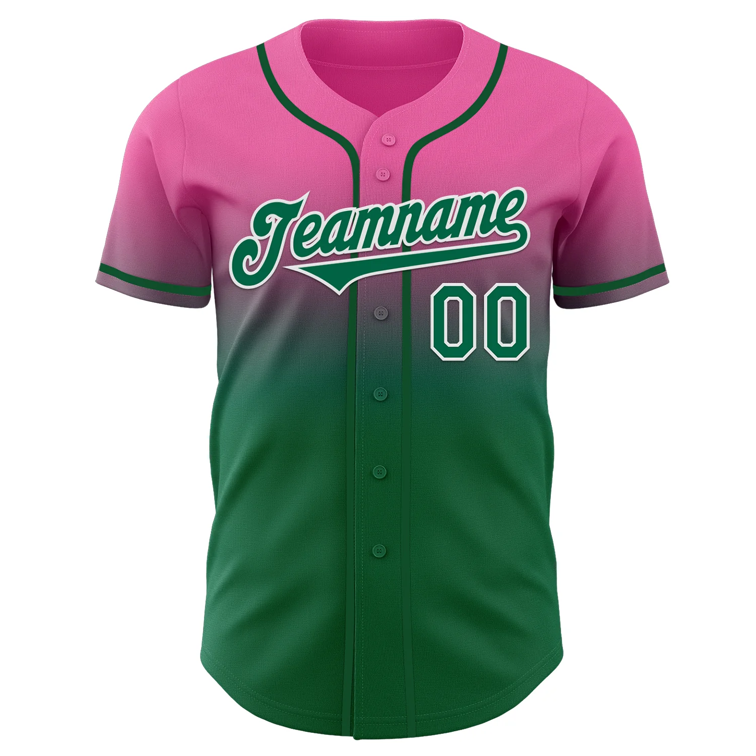 Custom Pink Kelly Green-White Authentic Fade Fashion Baseball Jersey - Image 2
