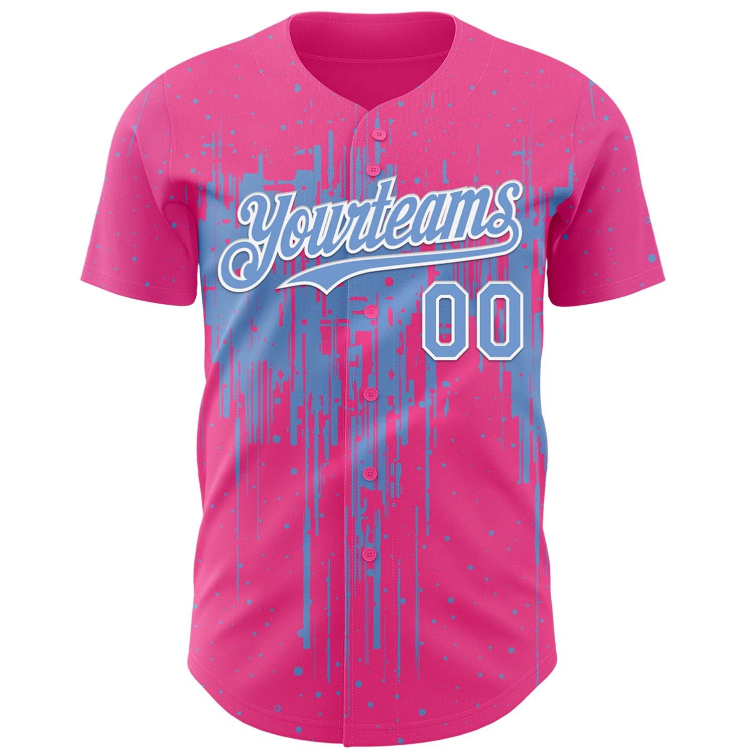 Custom Pink Light Blue-White Dripping Splatter Paint Authentic Baseball Jersey - Image 2