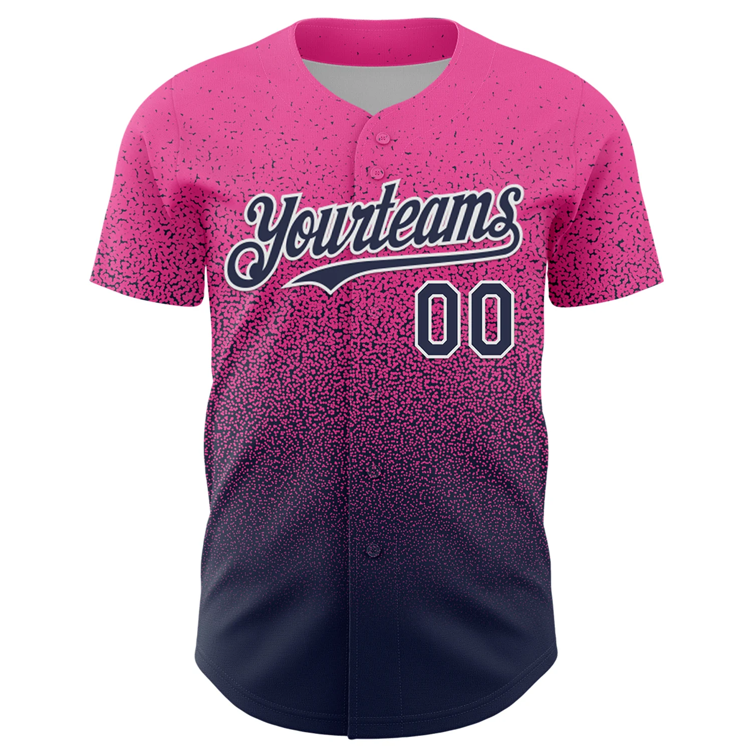 Custom Pink Navy-White Fade Fashion Speckle Authentic Baseball Jersey - Image 2