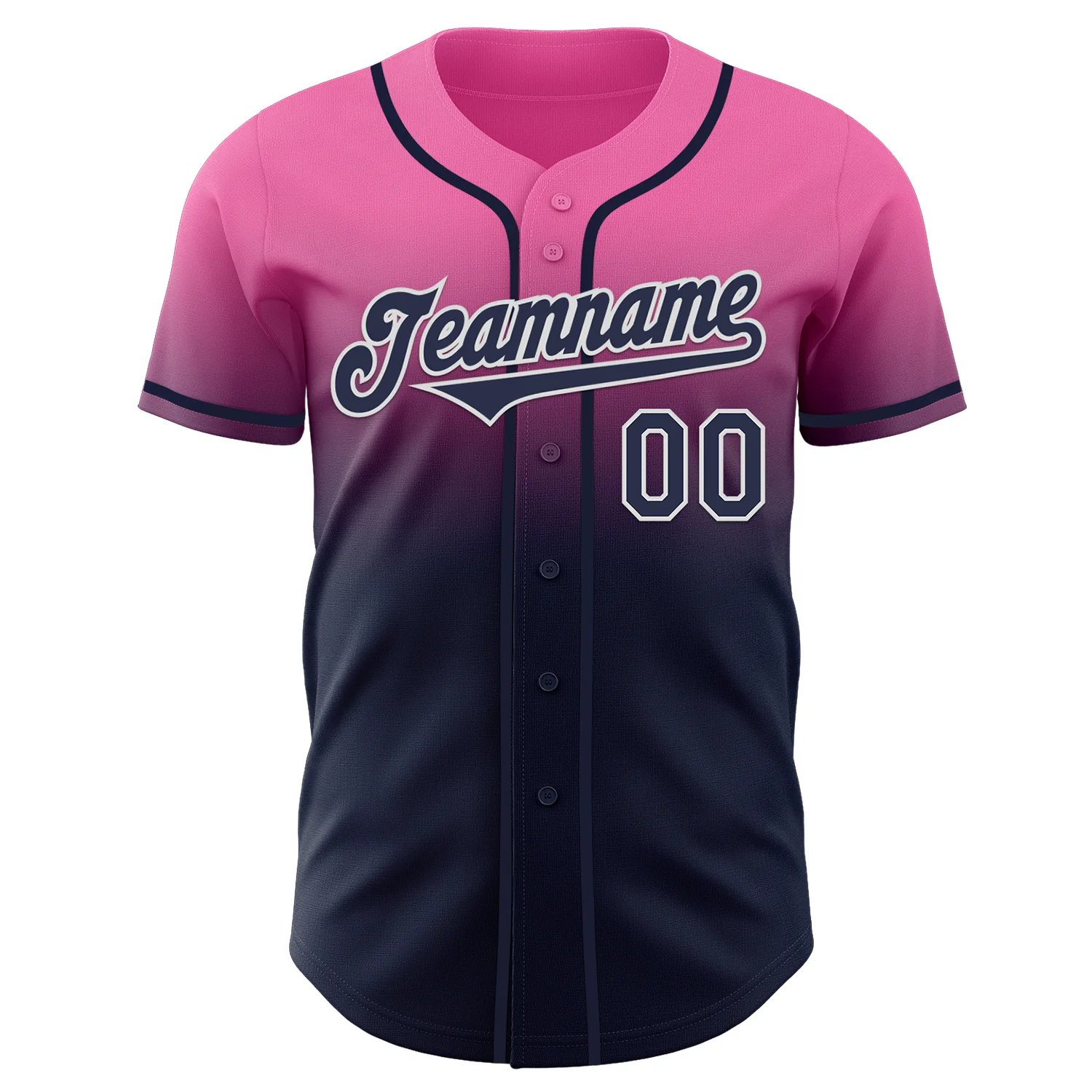 Custom Pink Navy-White Authentic Fade Fashion Baseball Jersey - Image 2