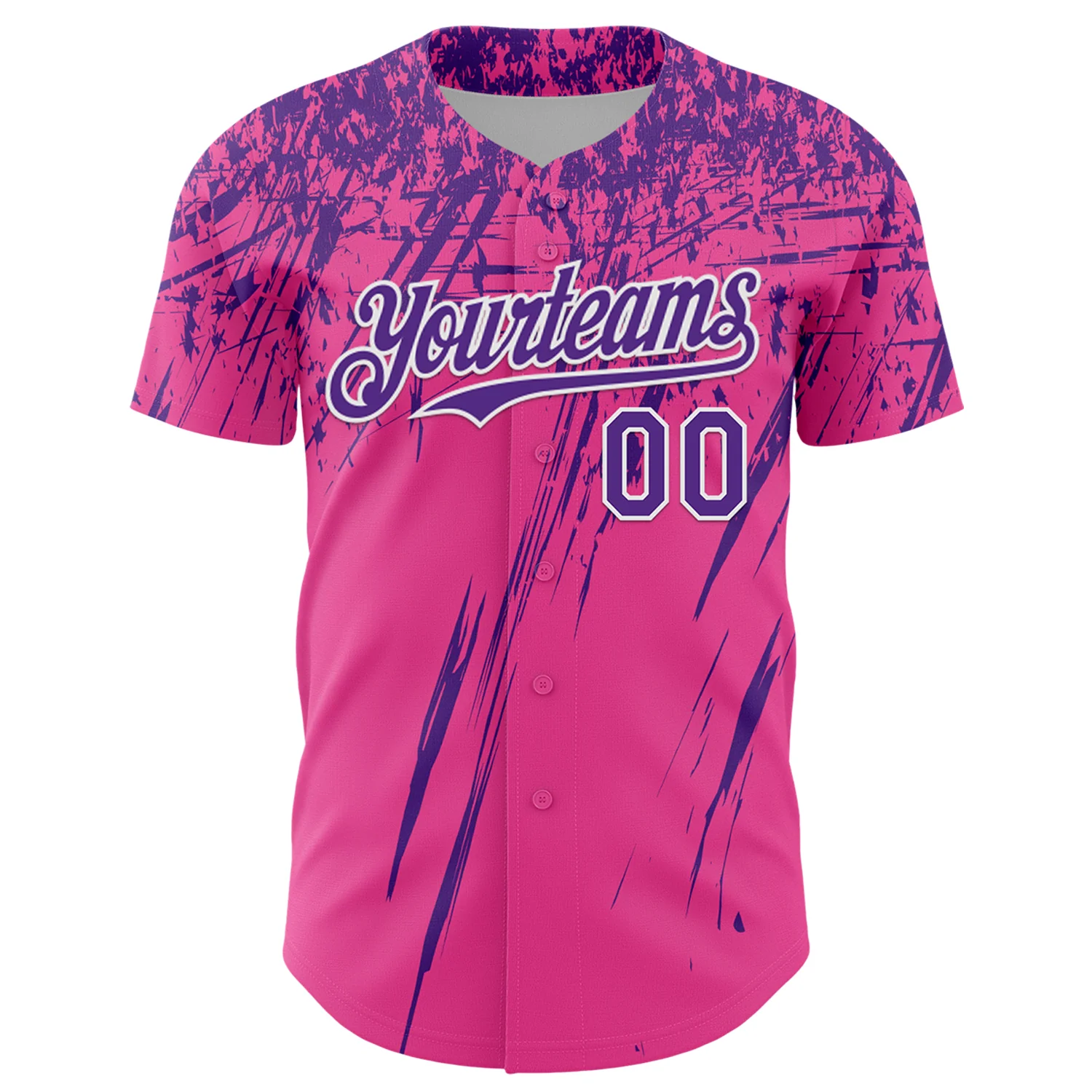 Custom Pink Purple-White Distressed Scratch Brush Stroke Authentic Baseball Jersey - Image 2