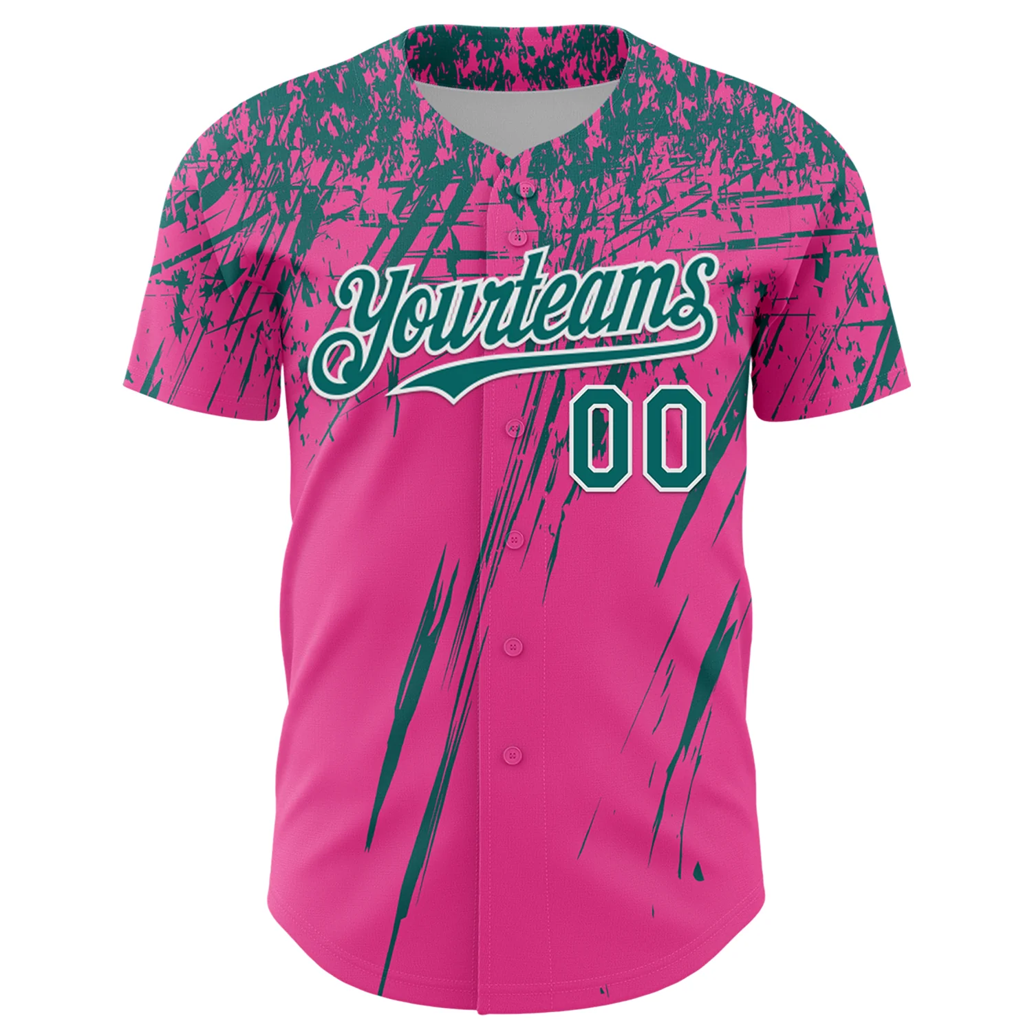Custom Pink Teal-White Distressed Scratch Brush Stroke Authentic Baseball Jersey - Image 2