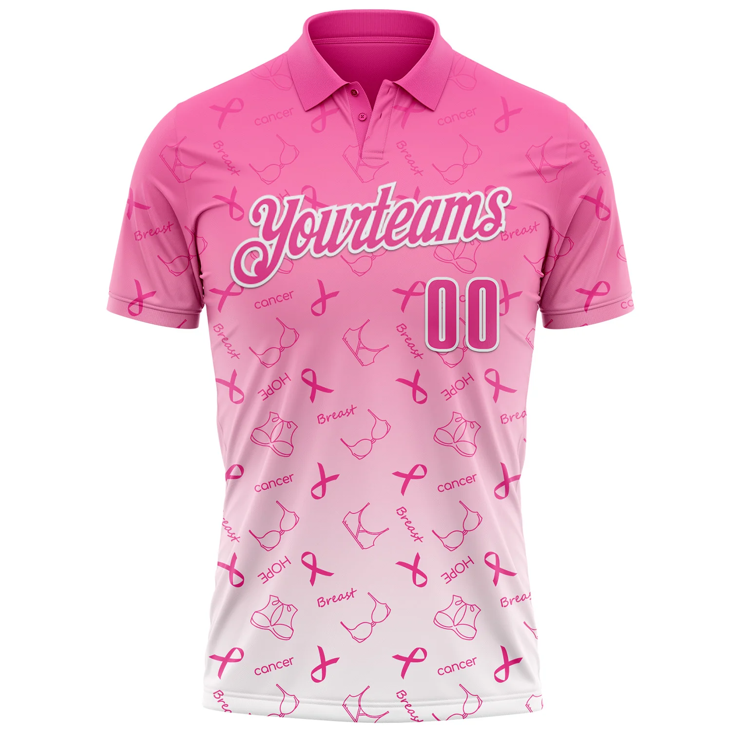Custom Pink White 3D Gradient Pink Ribbon Breast Cancer Awareness Month Women Health Care Support Performance Polo Shirt - Image 2