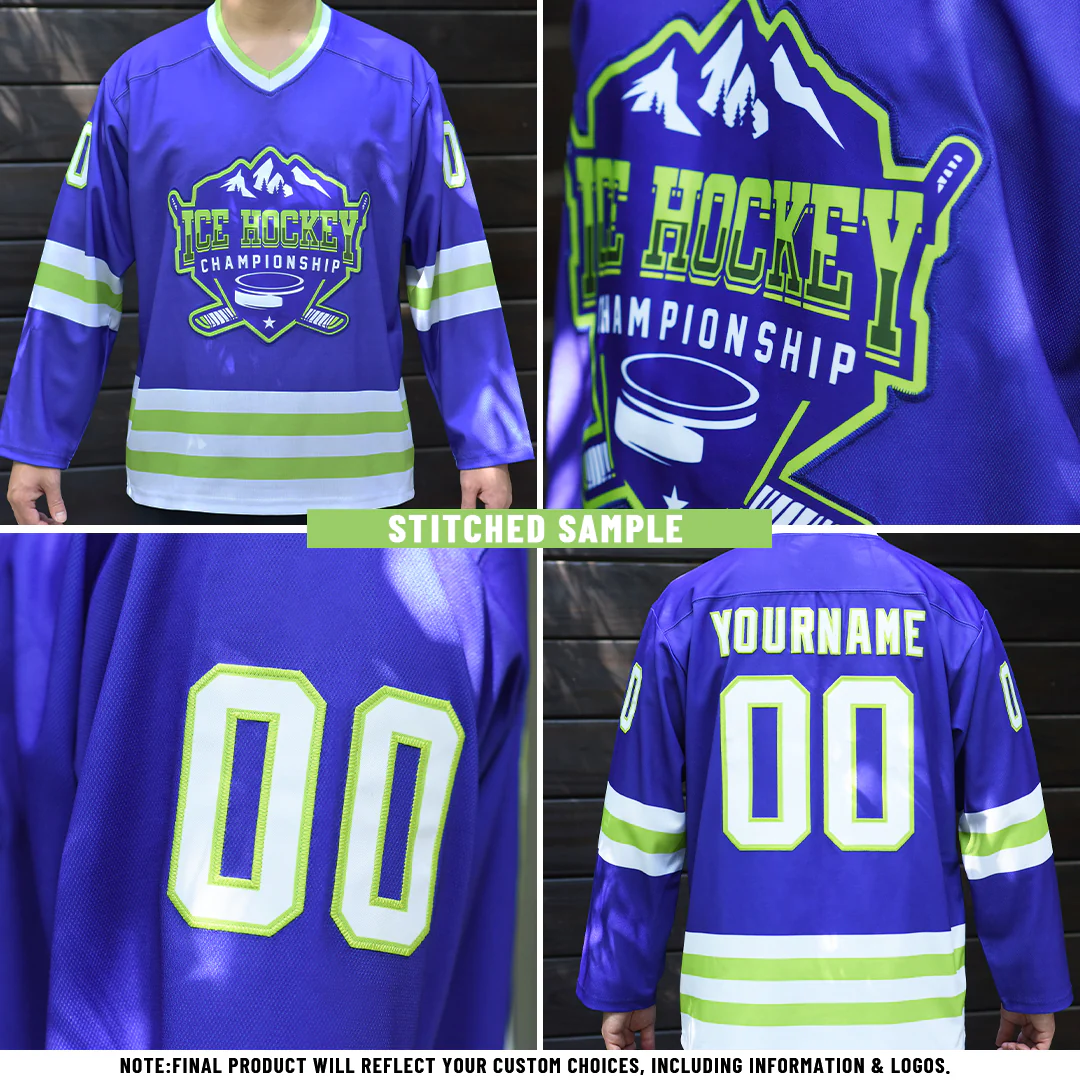 Custom Pink Powder Blue-White Leopard Print Neon Hockey Lace Neck Jersey - Image 4